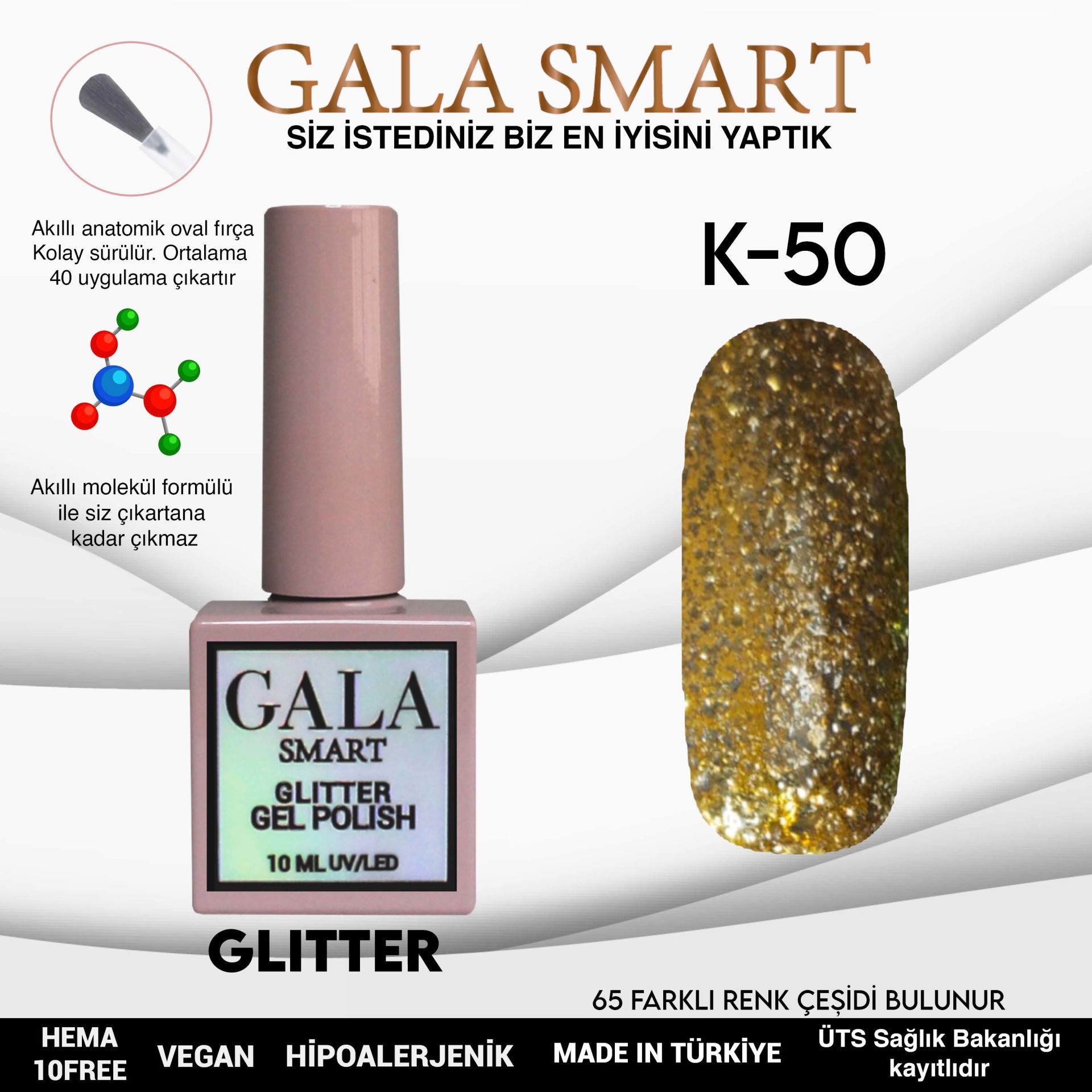 K50 Gala Smart Glitter Kalıcı Oje 10 ml