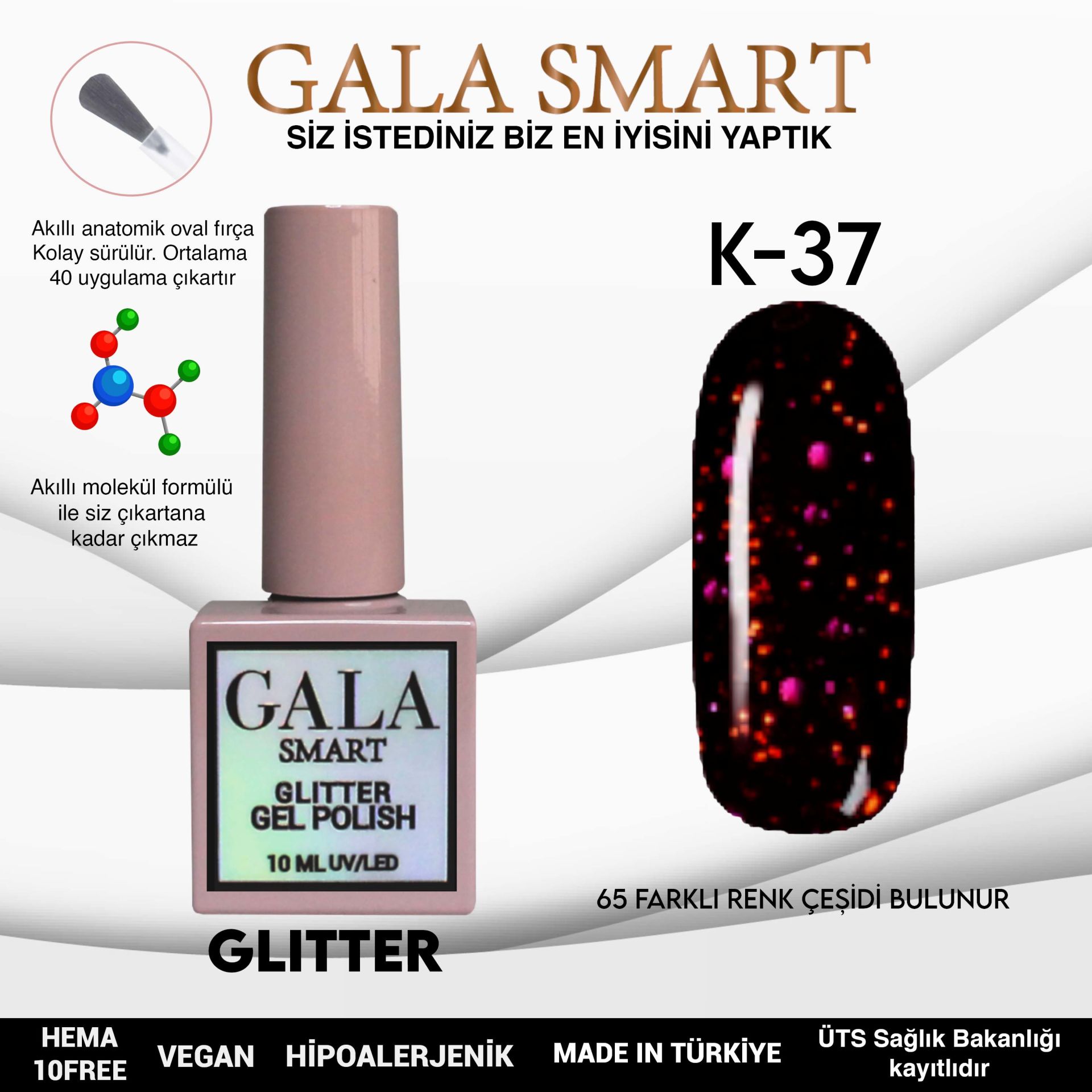 K37 Gala Smart Glitter Kalıcı Oje 10 ml