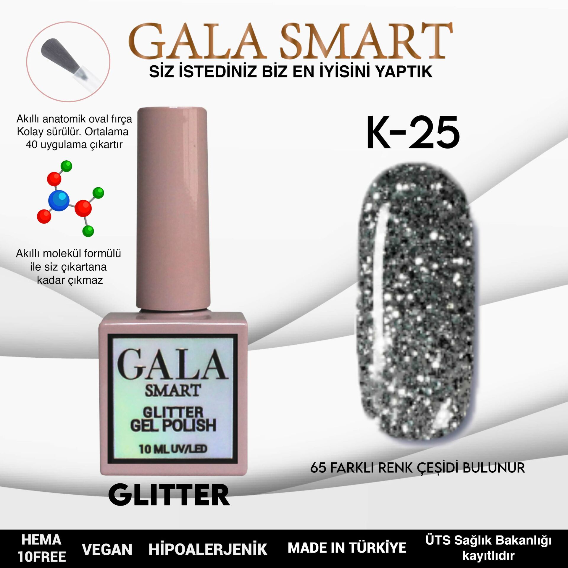 K25 Gala Smart Glitter Kalıcı Oje 10 ml