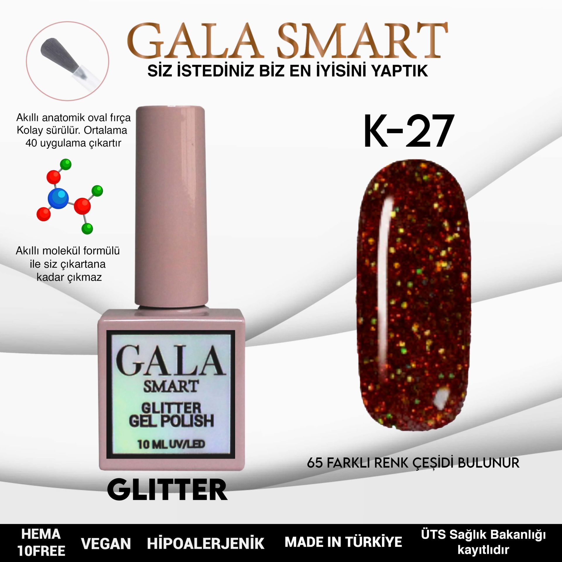 K27 Gala Smart Glitter Kalıcı Oje 10 ml