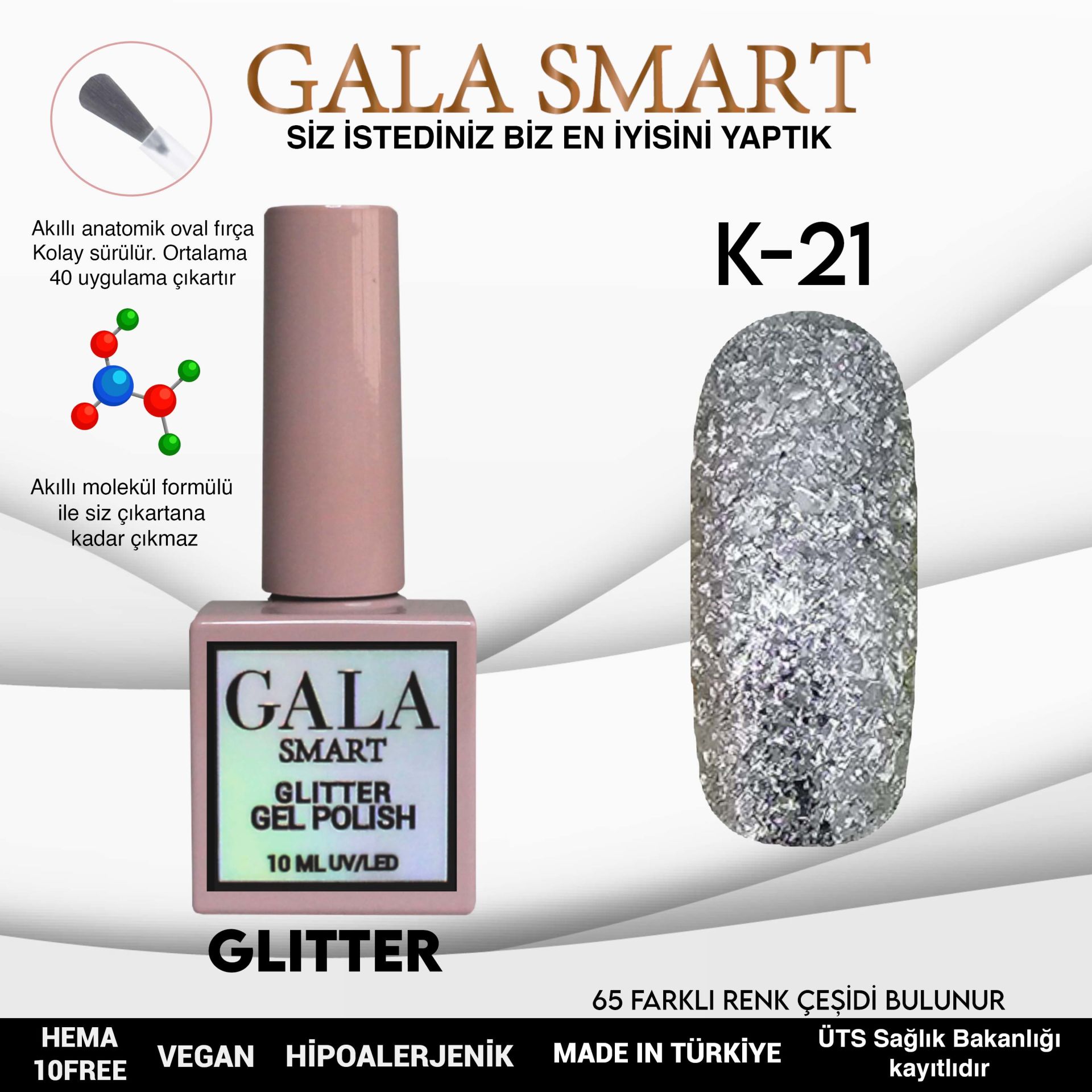 K21 Gala Smart Glitter Kalıcı Oje 10 ml