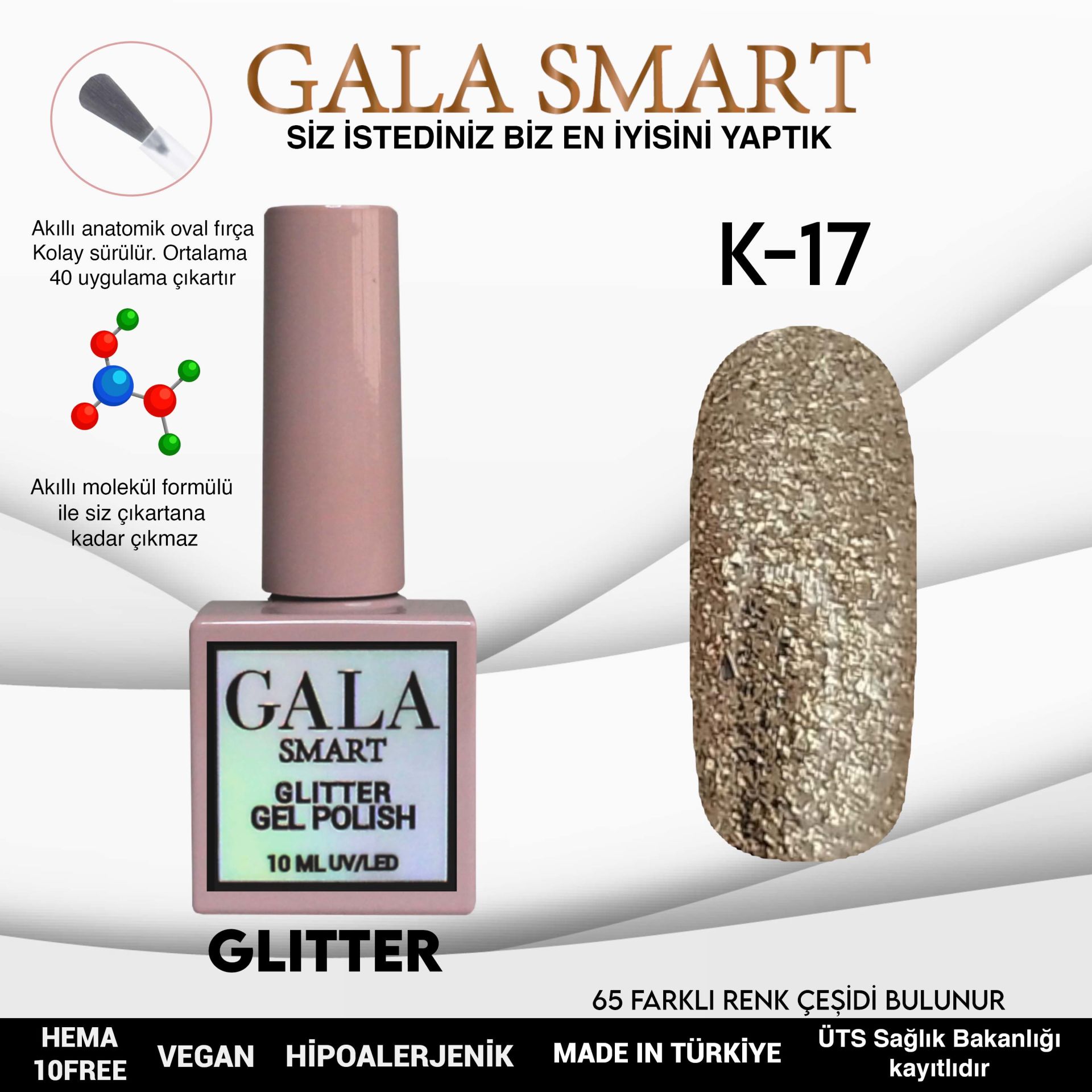 K17 Gala Smart Glitter Kalıcı Oje 10 ml