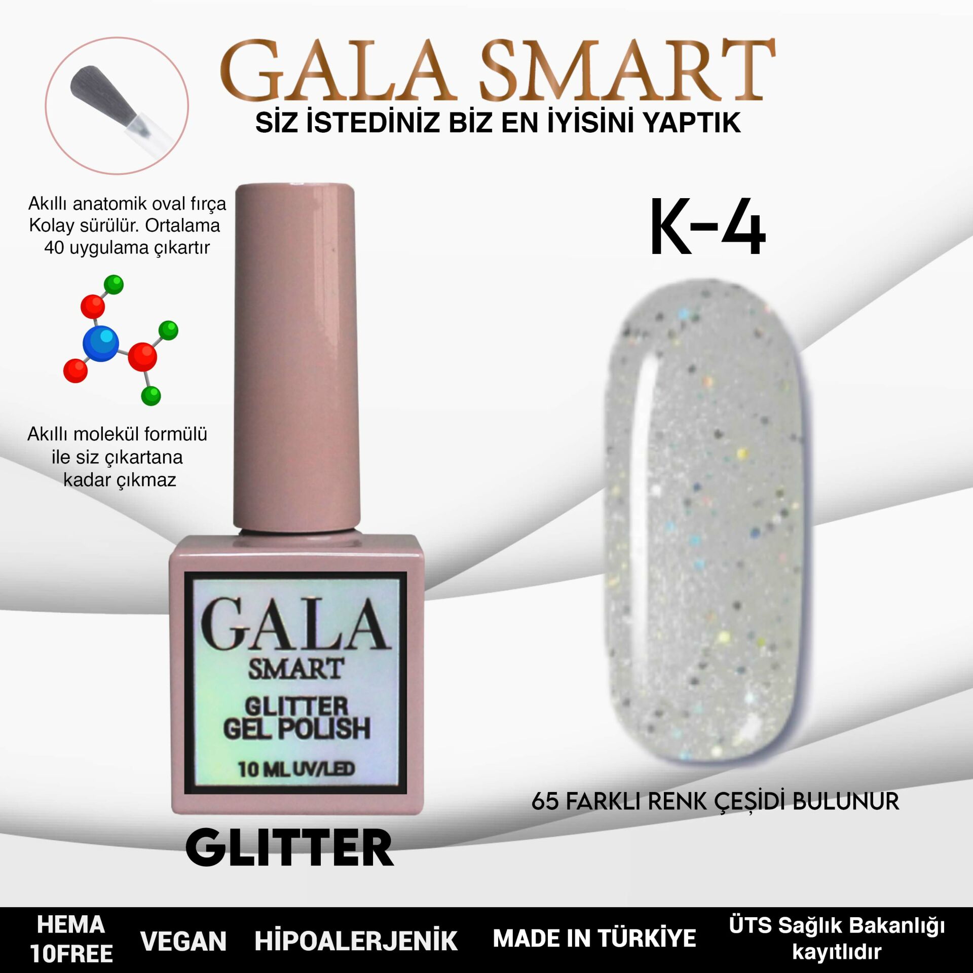 K04 Gala Smart Glitter Kalıcı Oje 10 ml