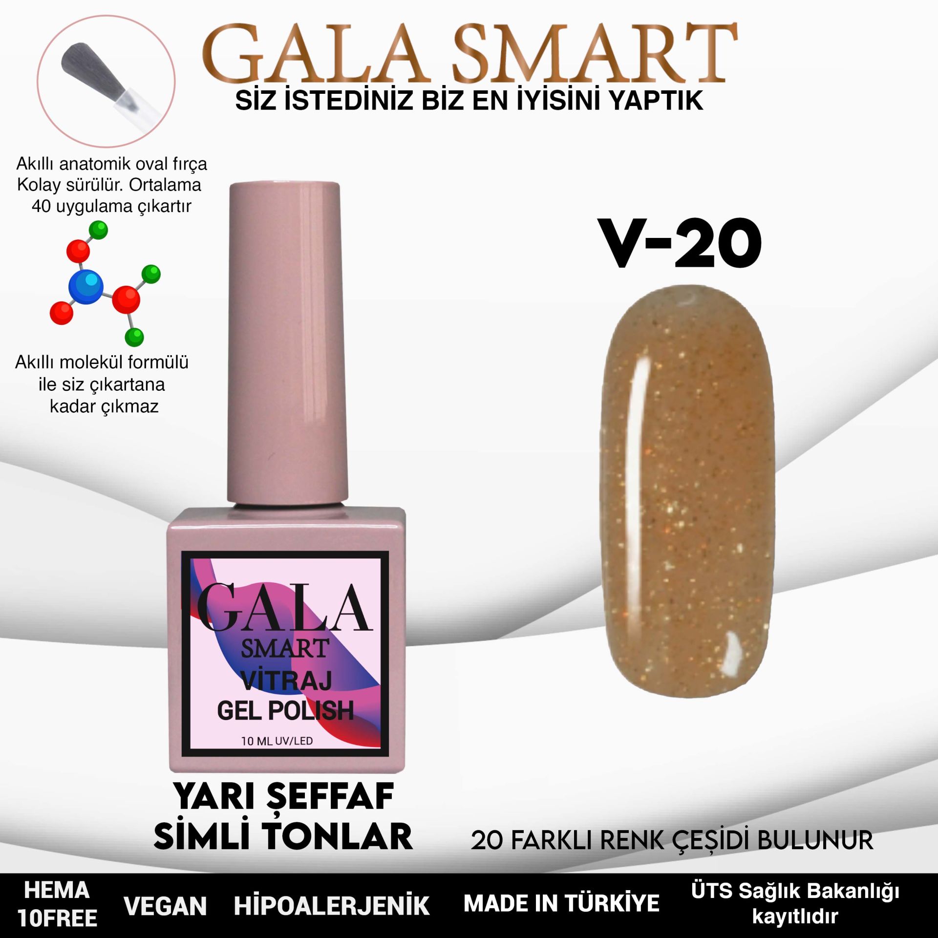 V20 Vitraj Kalıcı Oje 10 ml Gala Smart