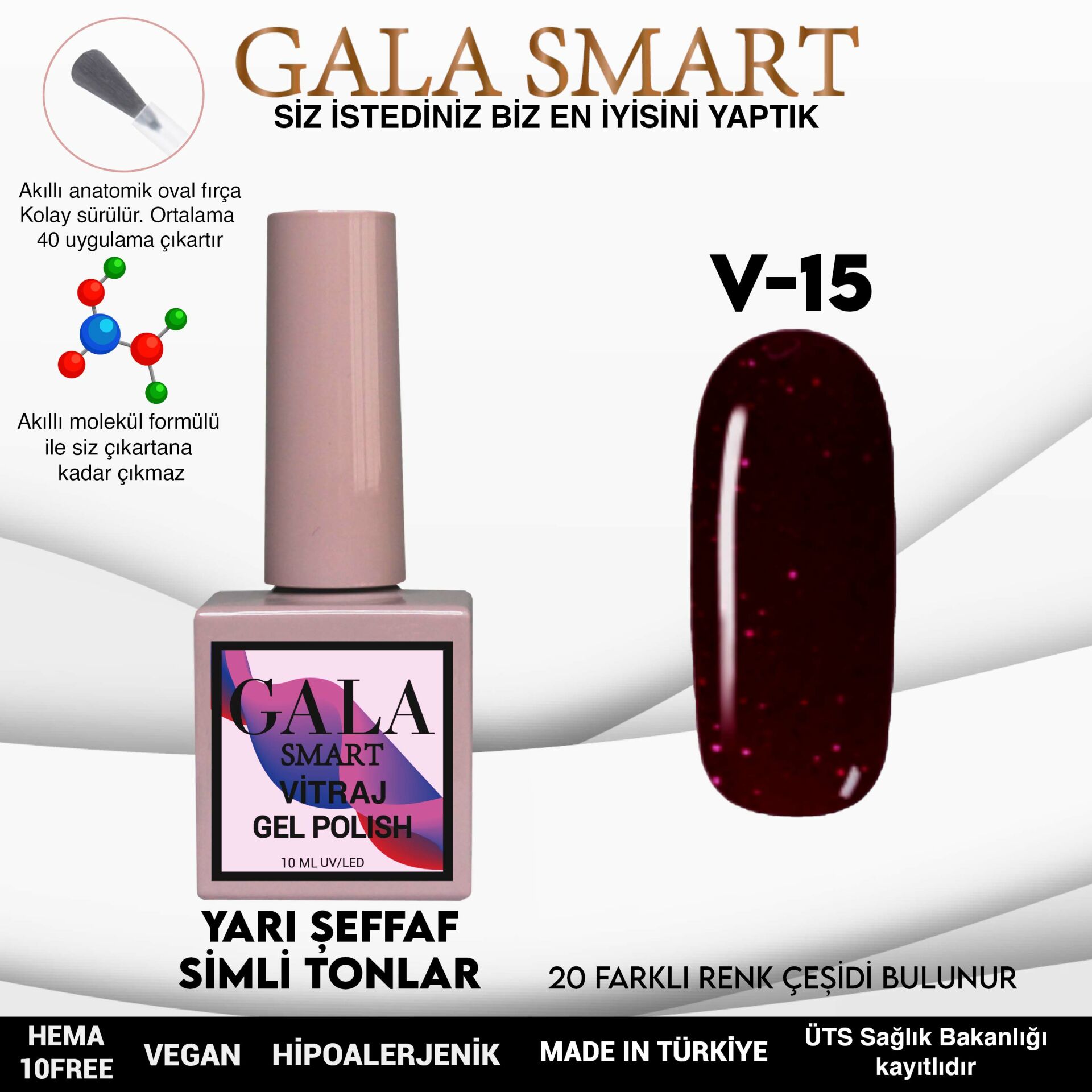 V15 Vitraj Kalıcı Oje 10 ml Gala Smart