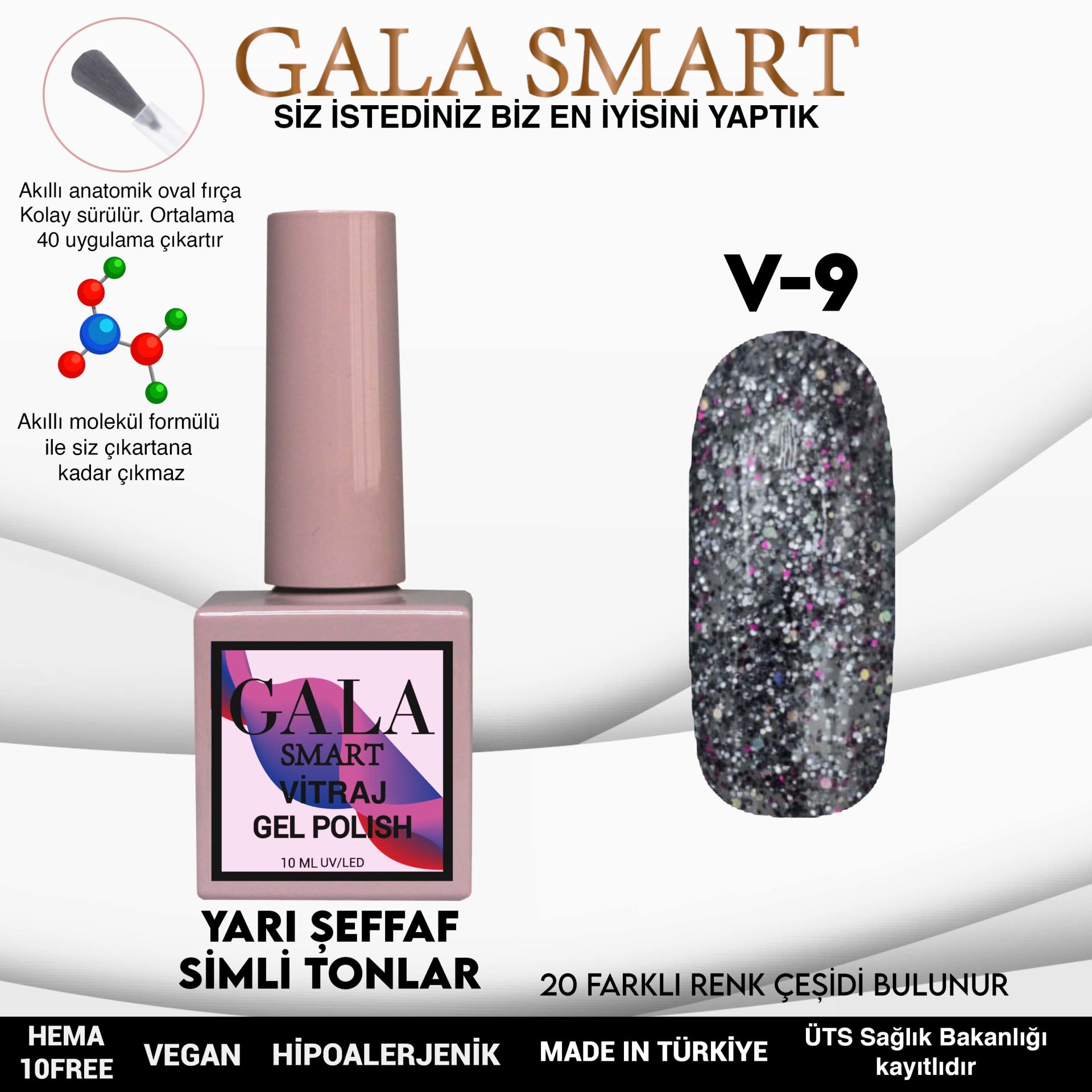V9 Vitraj Kalıcı Oje 10 ml Gala Smart