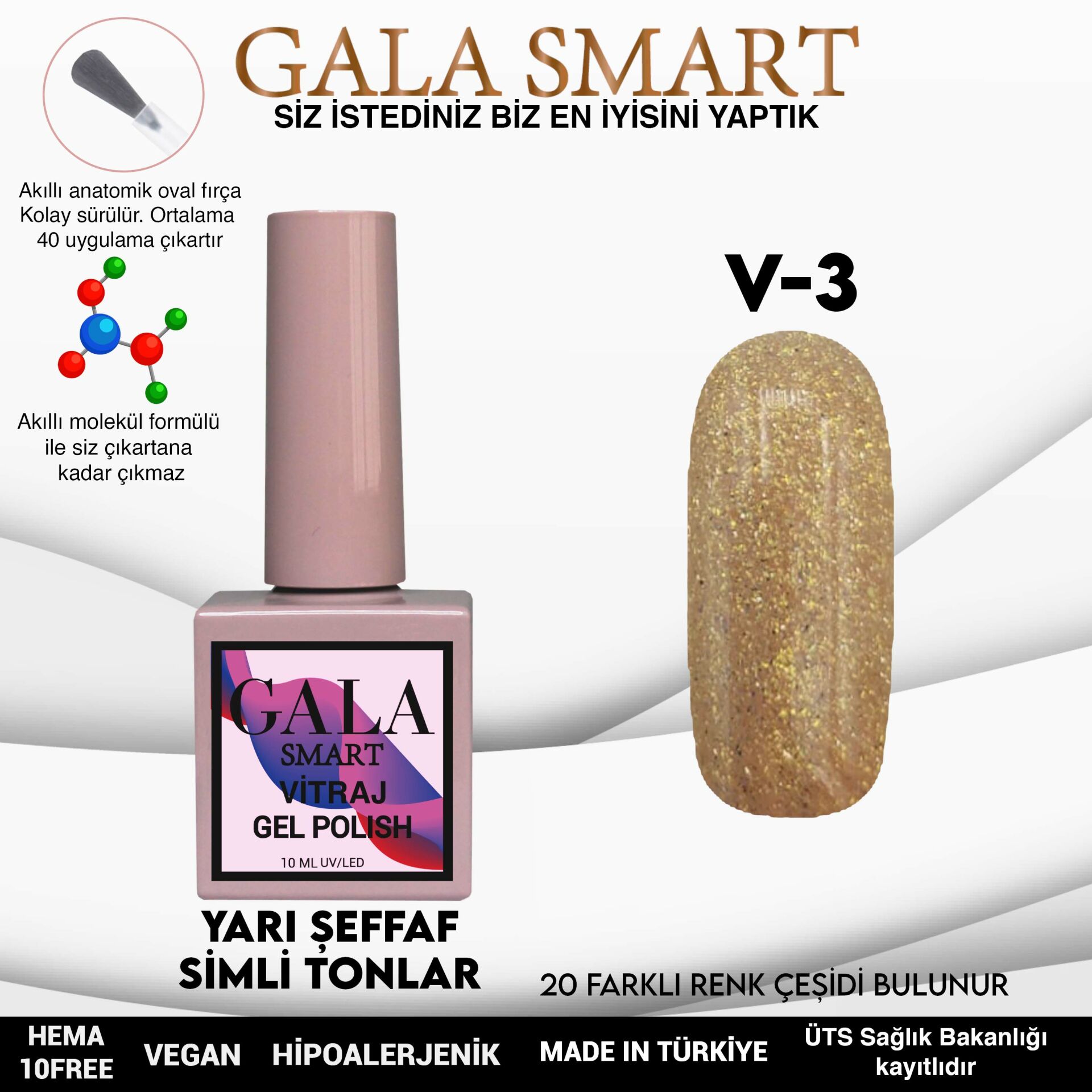 V3 Vitraj Kalıcı Oje 10 ml Gala Smart