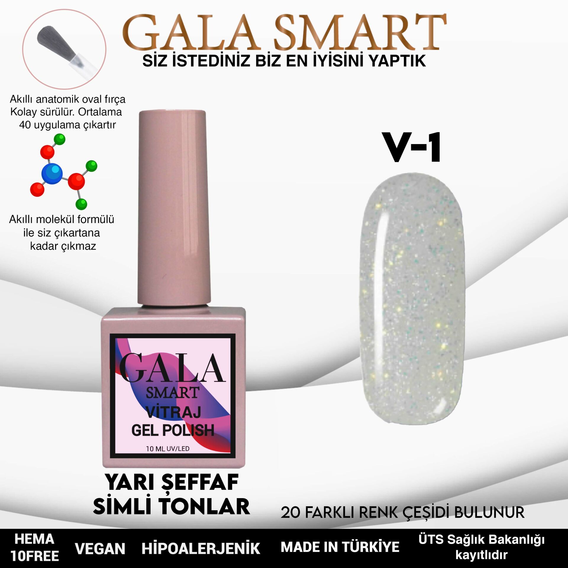 V1 Vitraj Kalıcı Oje 10 ml Gala Smart