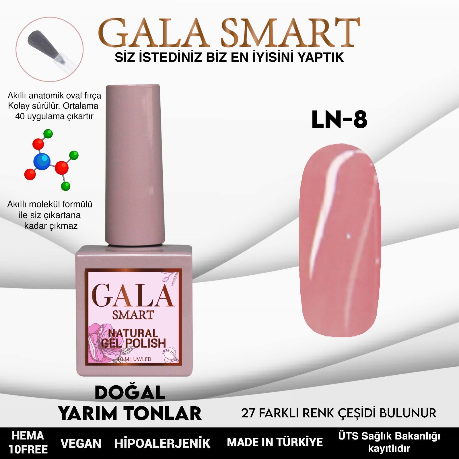 LN-8 NATURAL KALICI OJE GEL POLİSH 10 ML GALA SMART