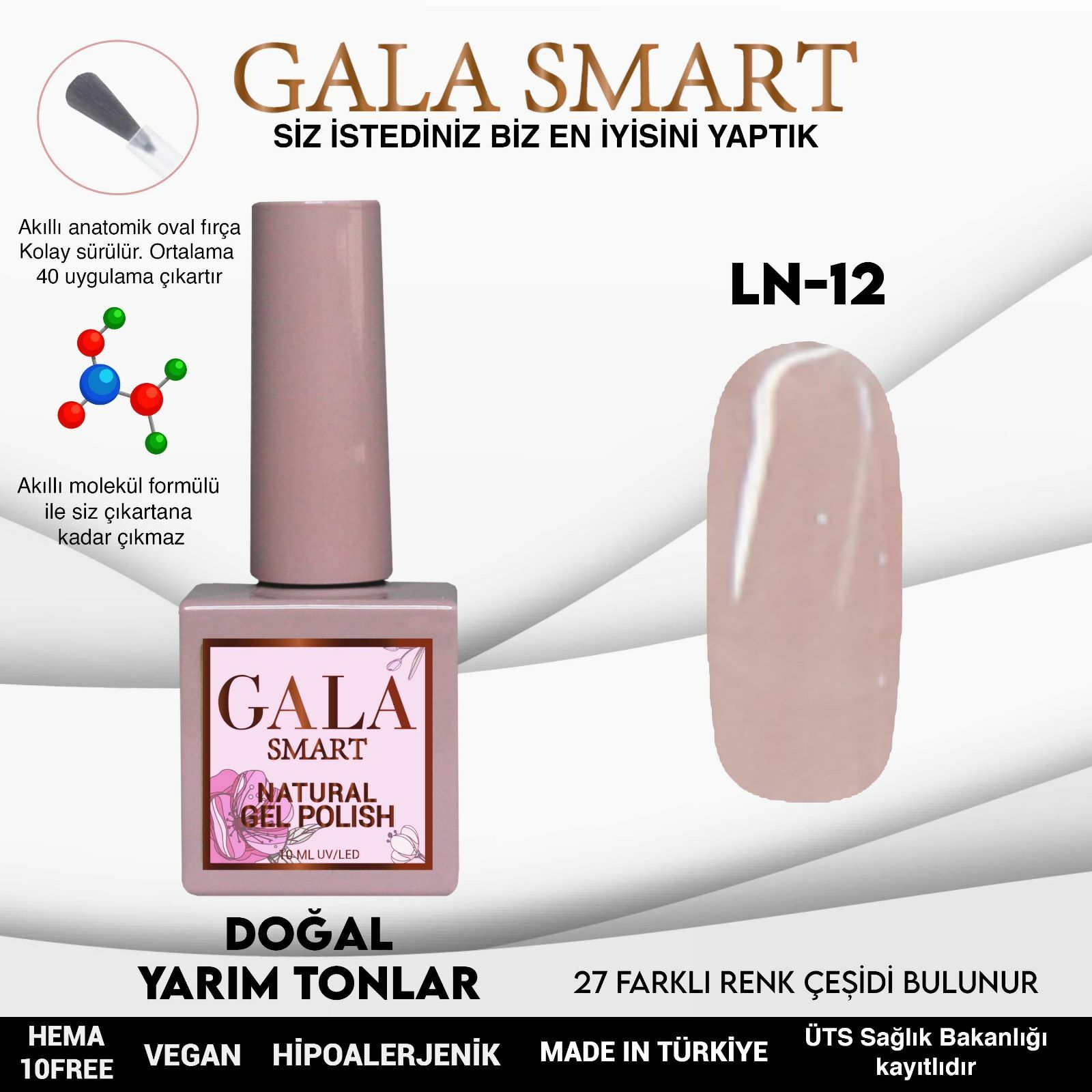 LN-12 NATURAL KALICI OJE GEL POLİSH 10 ML GALA SMART