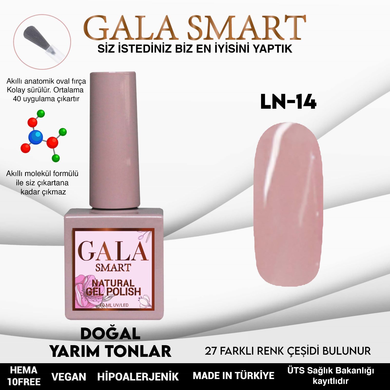 LN-14 NATURAL KALICI OJE GEL POLİSH 10 ML GALA SMART