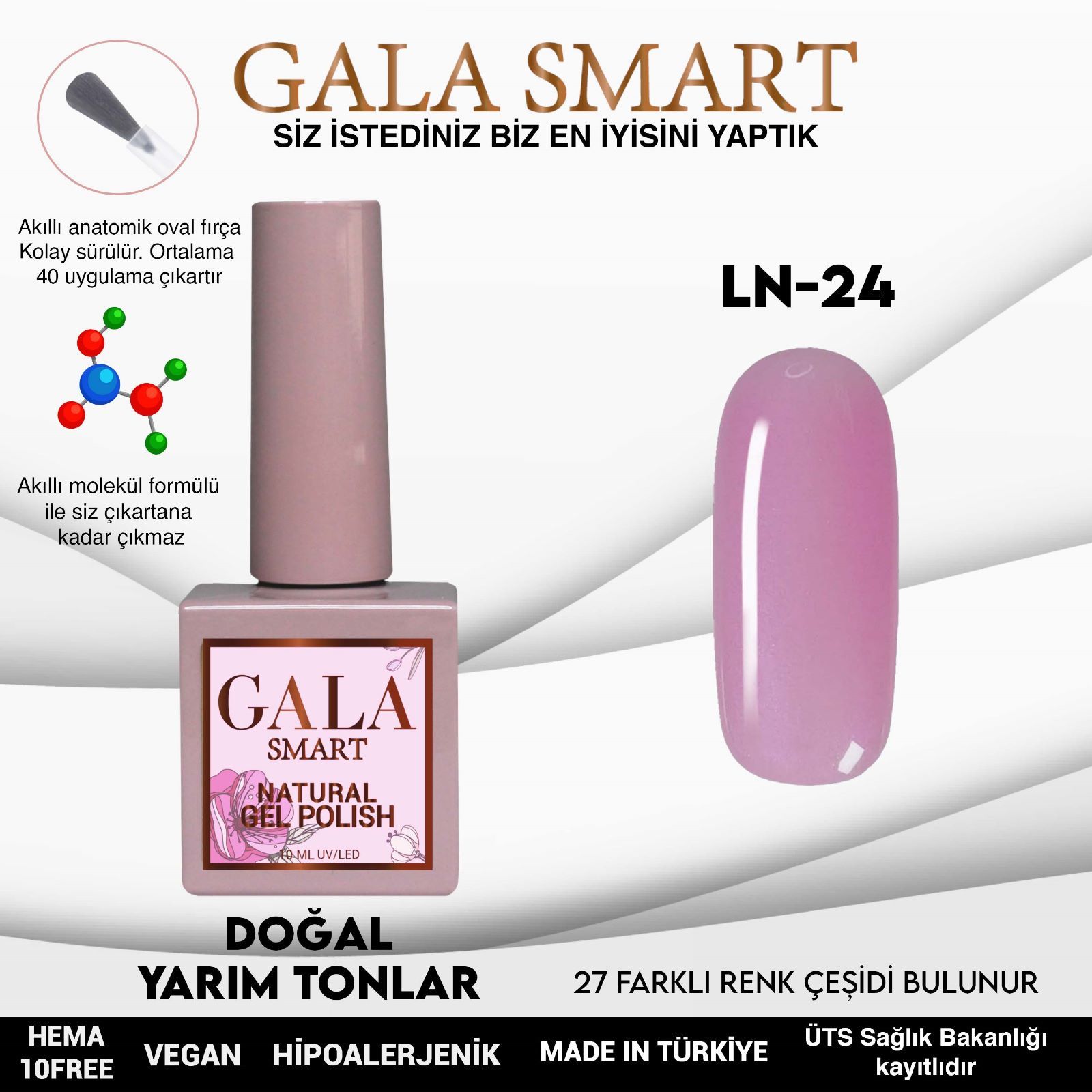 LN-24 NATURAL KALICI OJE GEL POLİSH 10 ML GALA SMART