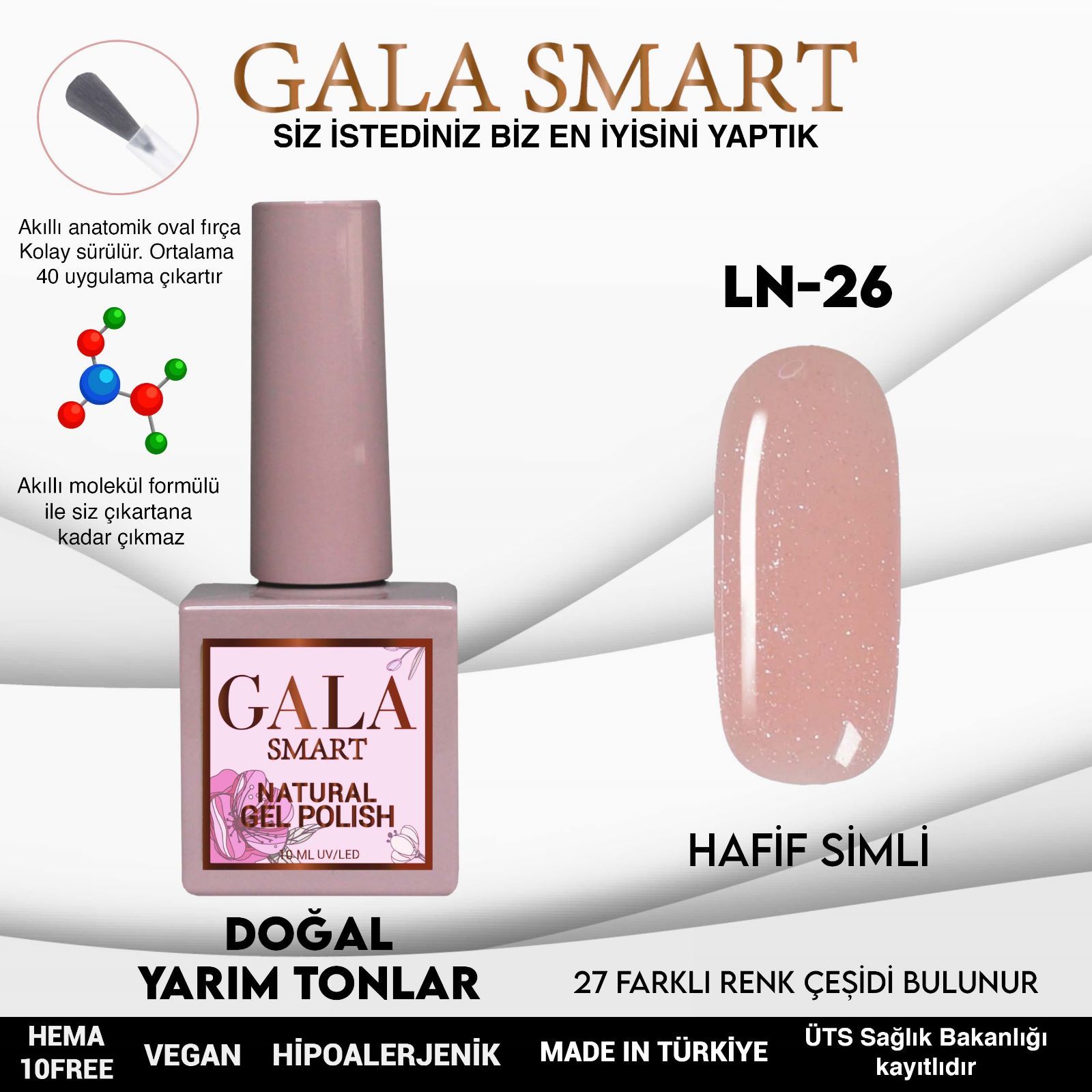 LN-26 NATURAL KALICI OJE GEL POLİSH 10 ML GALA SMART