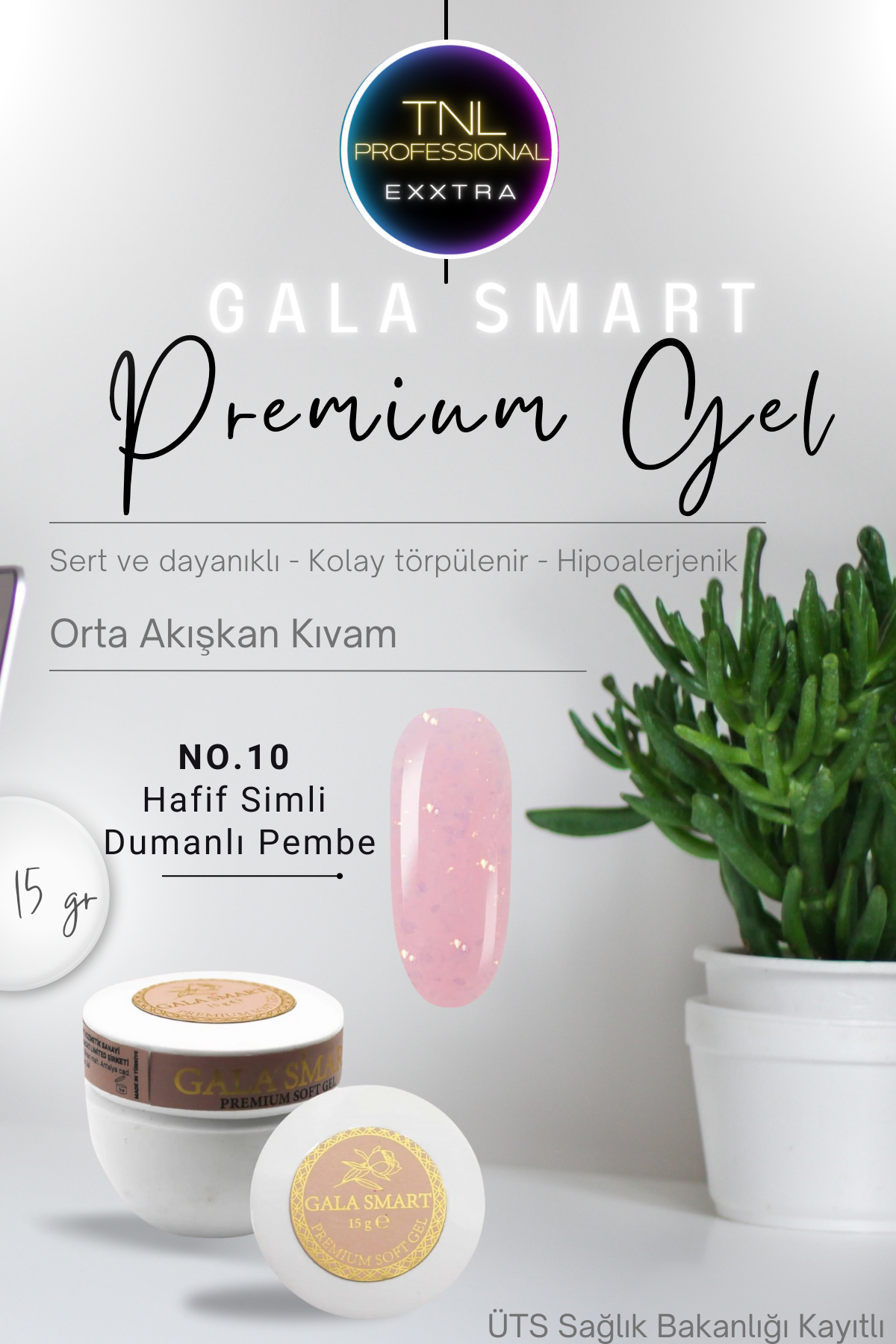 Gala Smart Protez Tırnak Jeli No:10 Hafif Simli Dumanlı Pembe Orta Akışkan Kıvam 15 Gr Jel Tırnak Güçlendirme