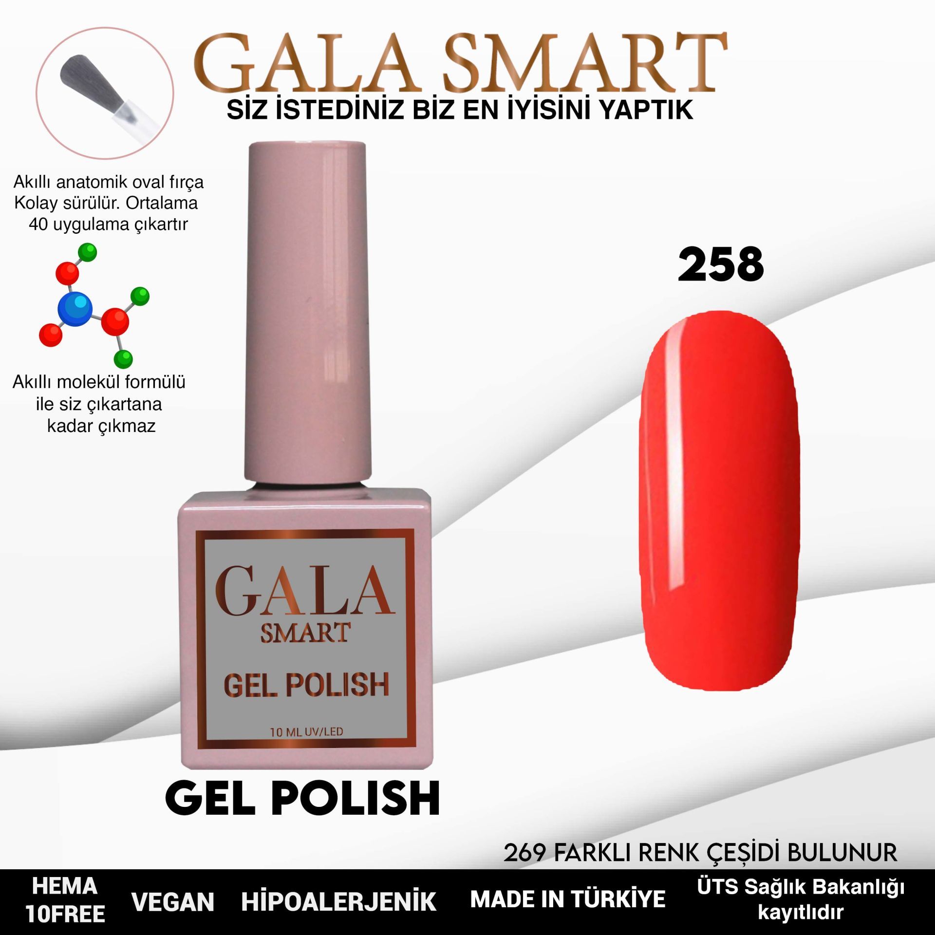 No: 258 Gala Smart Classic Seri Kalıcı Oje 10 ml