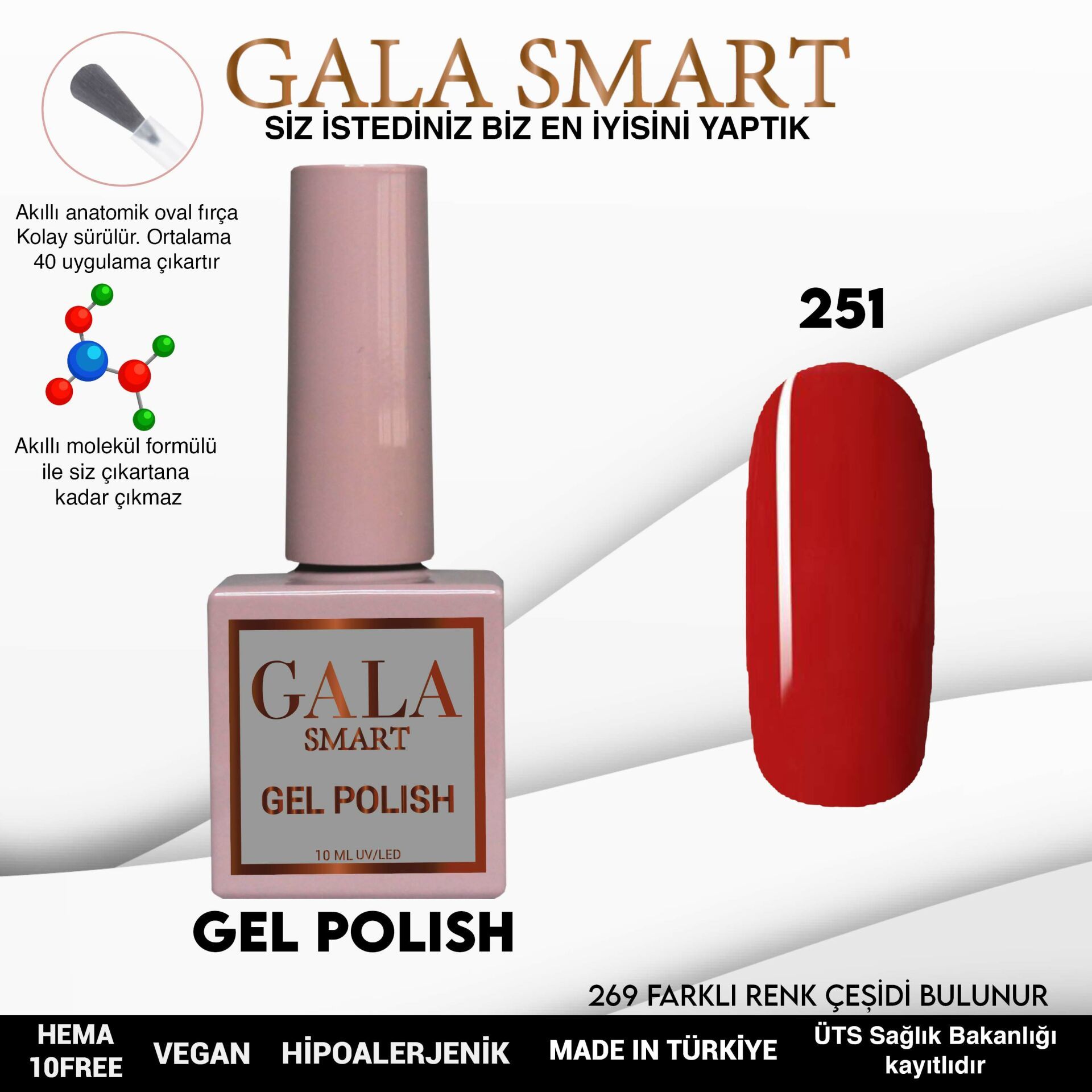 No: 251 Gala Smart Classic Seri Kalıcı Oje 10 ml