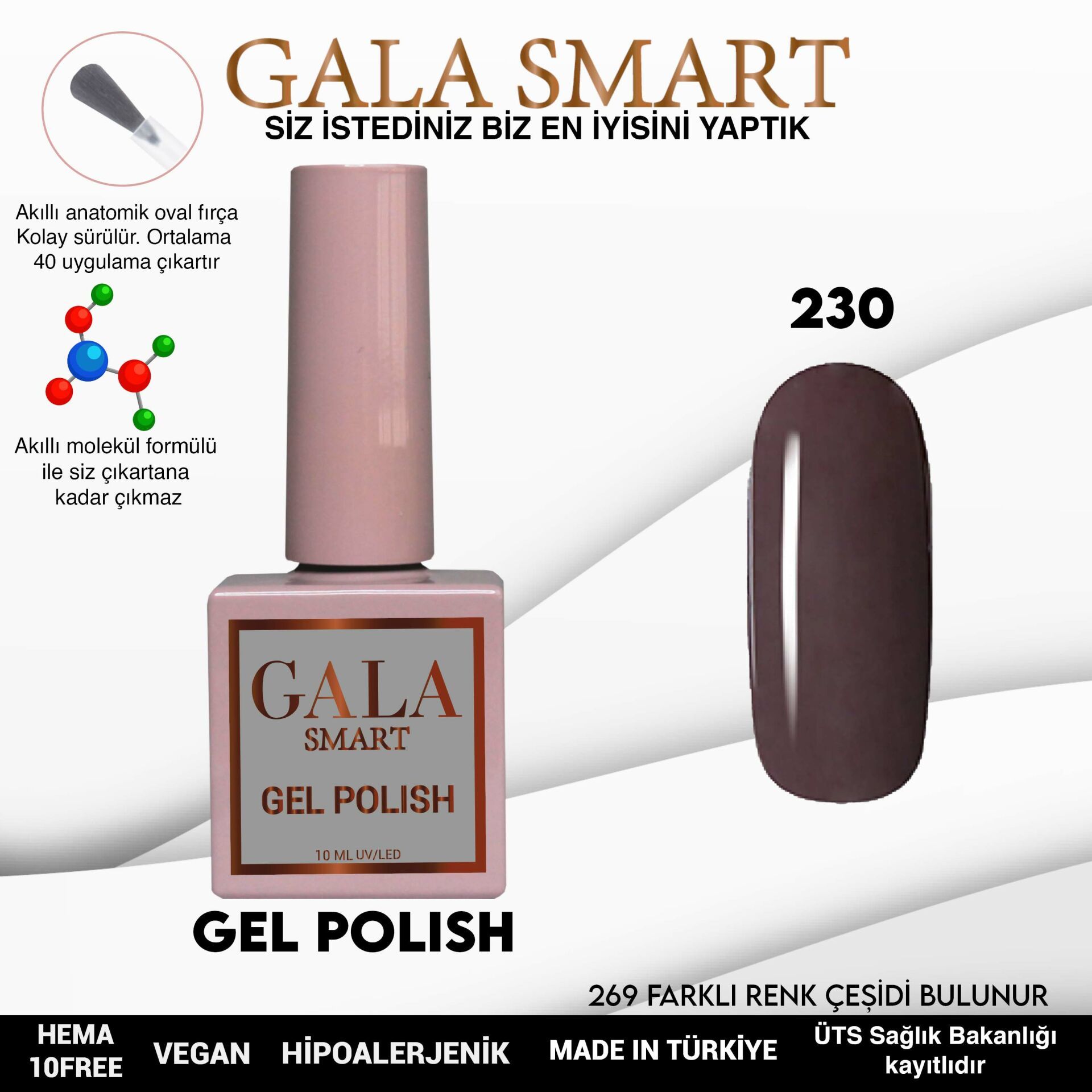 No: 230 Gala Smart Classic Seri Kalıcı Oje 10 ml