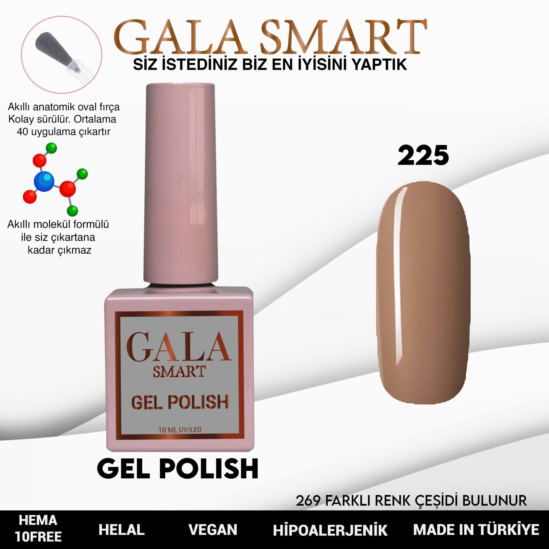 No: 225 Gala Smart Classic Seri Kalıcı Oje 10 ml