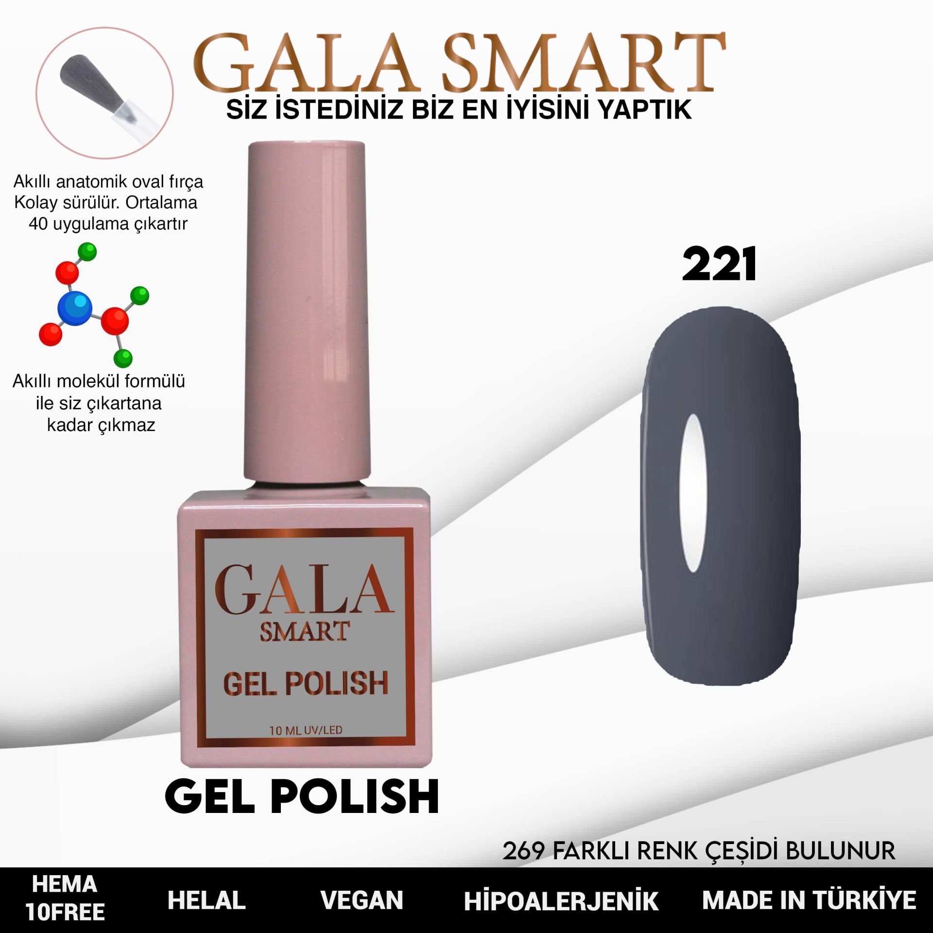 No: 221 Gala Smart Classic Seri Kalıcı Oje 10 ml