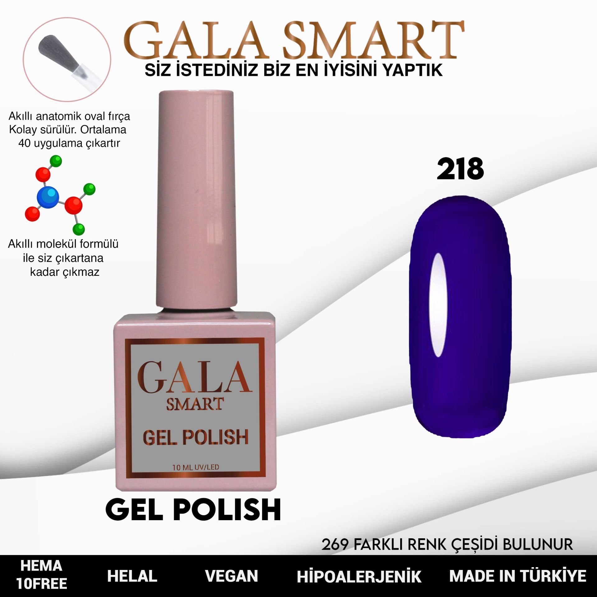 No: 218 Gala Smart Classic Seri Kalıcı Oje 10 ml