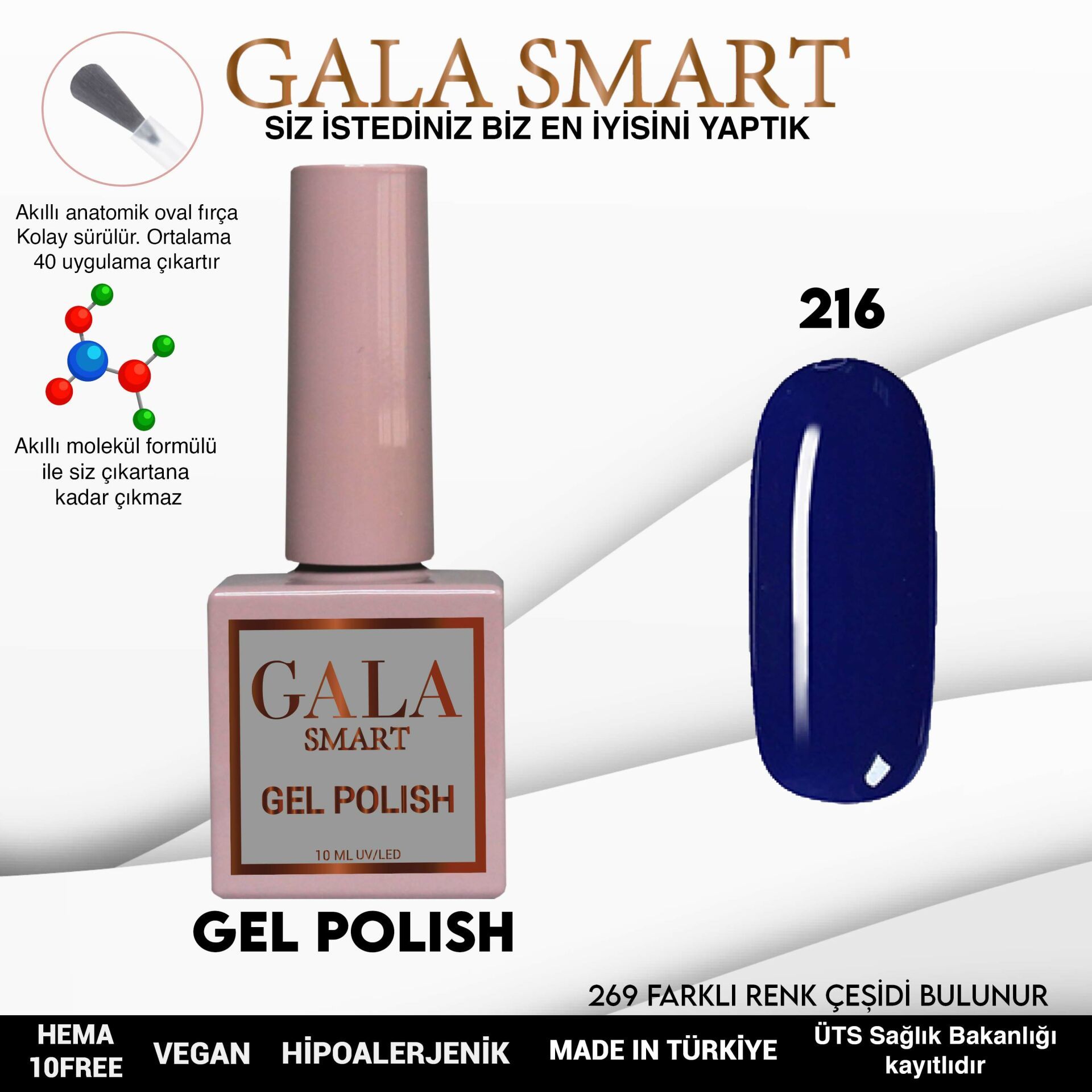 No: 216 Gala Smart Classic Seri Kalıcı Oje 10 ml