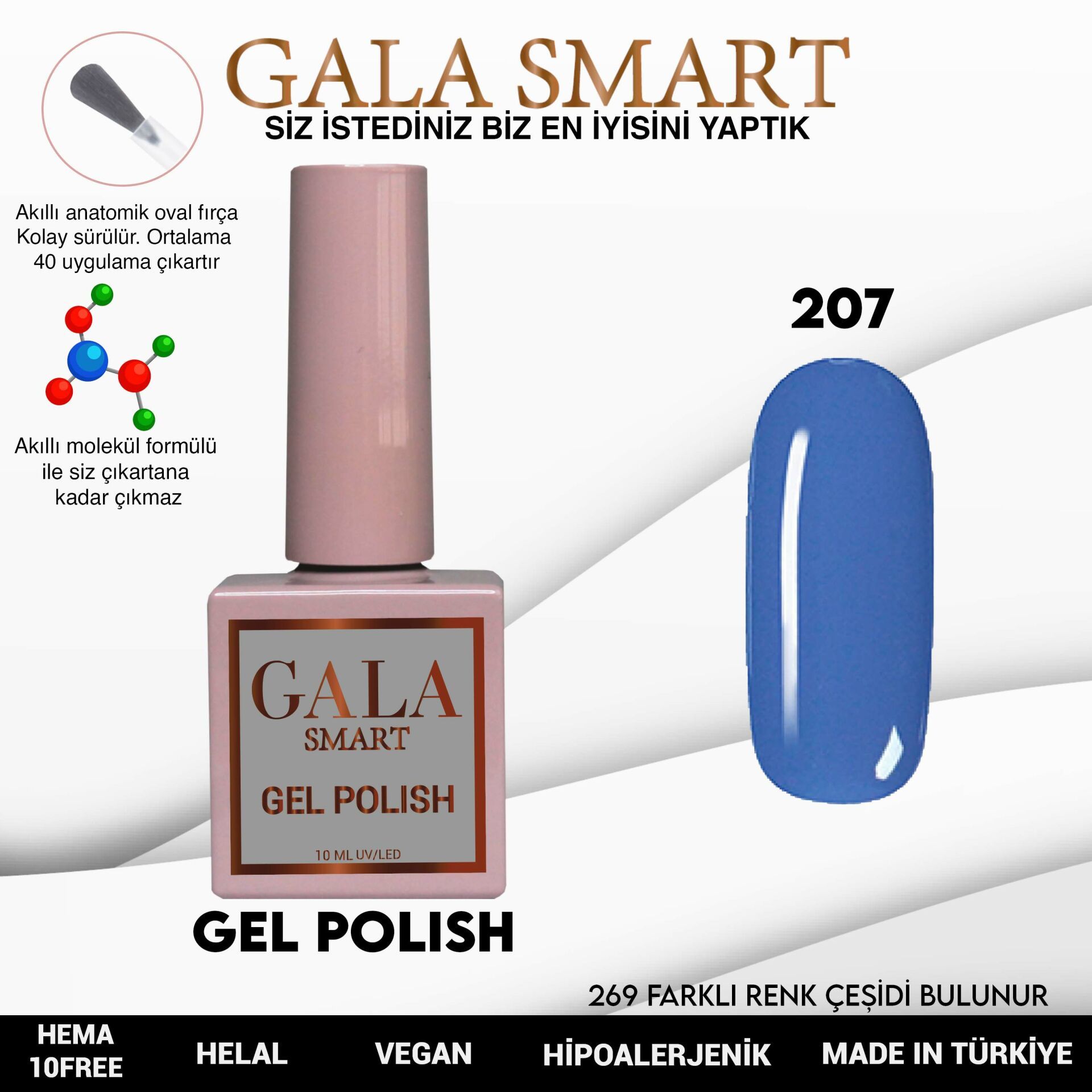 No: 207 Gala Smart Classic Seri Kalıcı Oje 10 ml