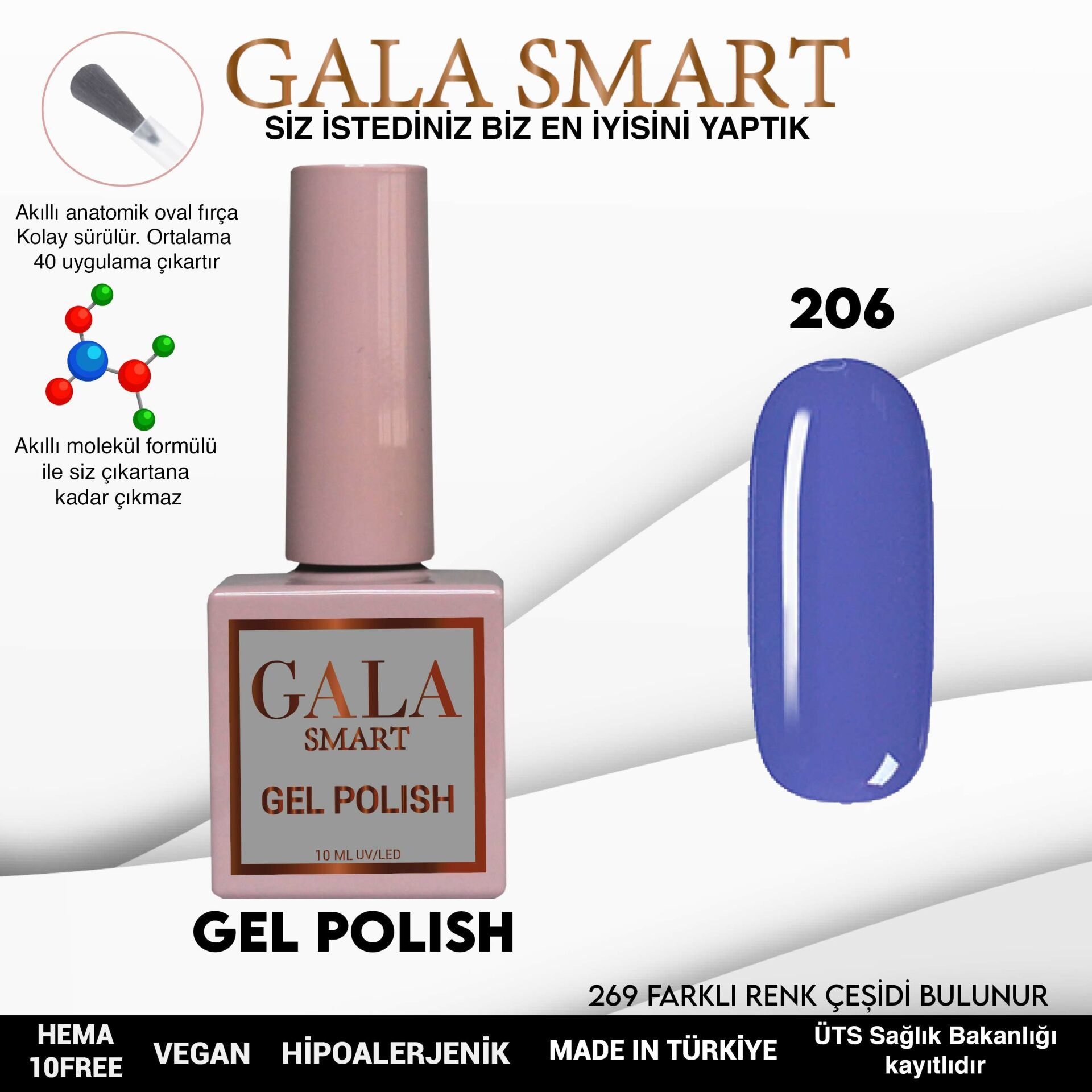 No: 206 Gala Smart Classic Seri Kalıcı Oje 10 ml