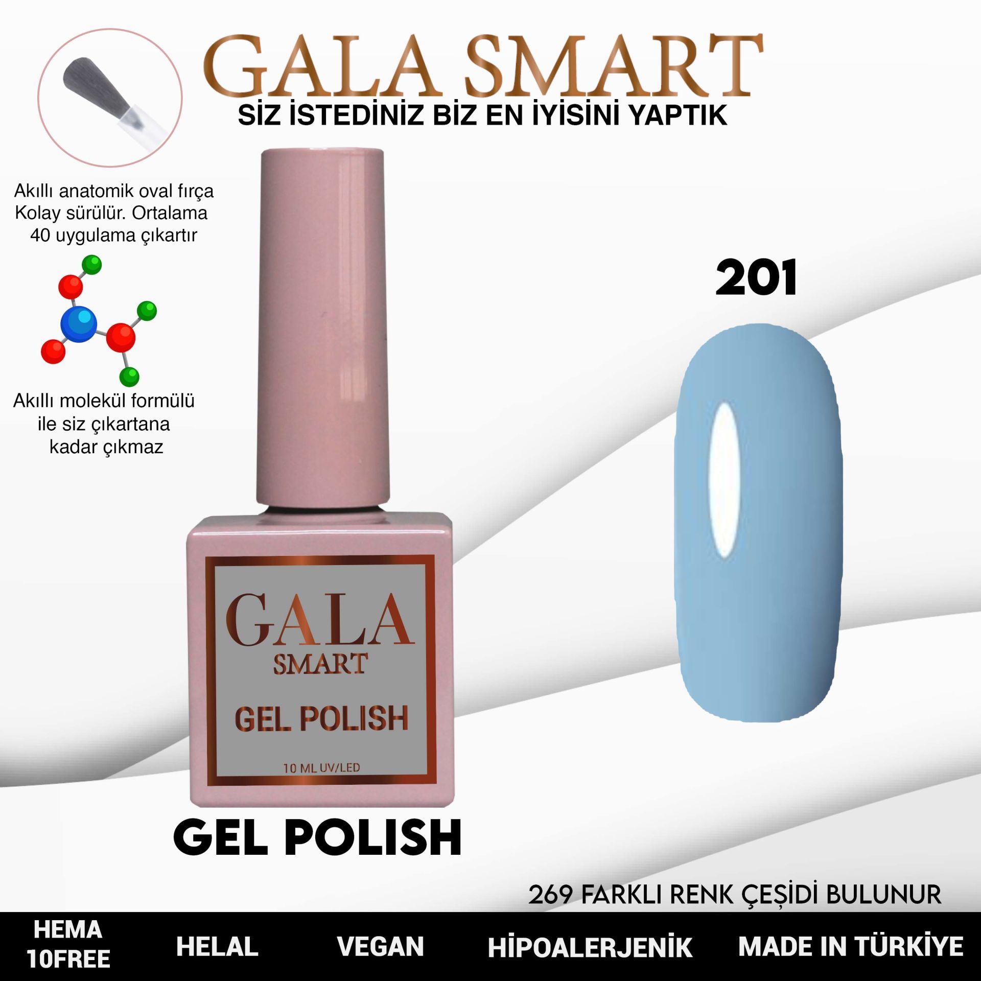 No: 201 Gala Smart Classic Seri Kalıcı Oje 10 ml
