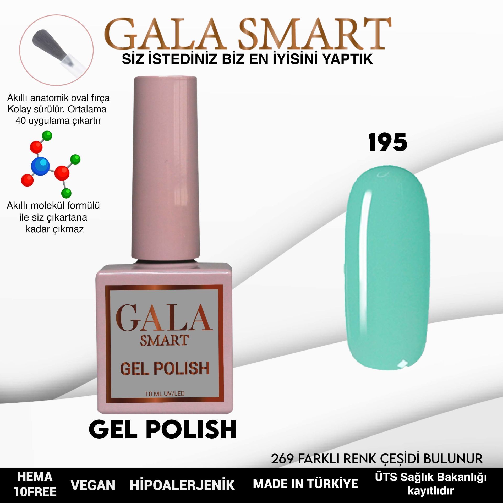 No: 195 Gala Smart Classic Seri Kalıcı Oje 10 ml