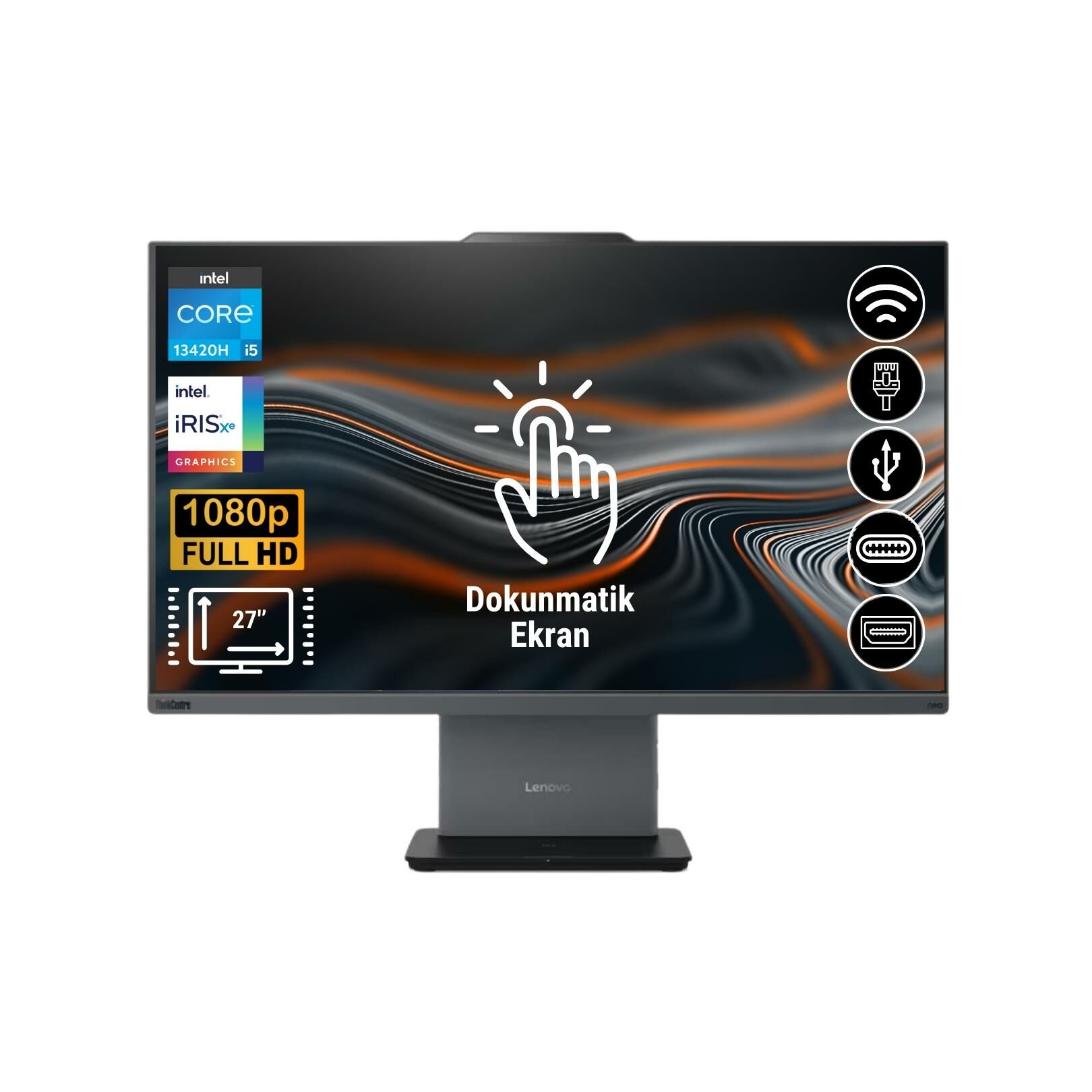 Lenovo Thinkcentre Neo 50A i5-13420H 32GB 256GB M.2 SSD 12SA0014TR ATL8 27'' Dokunmatik Ekran Fdos All In One Bilgisayar