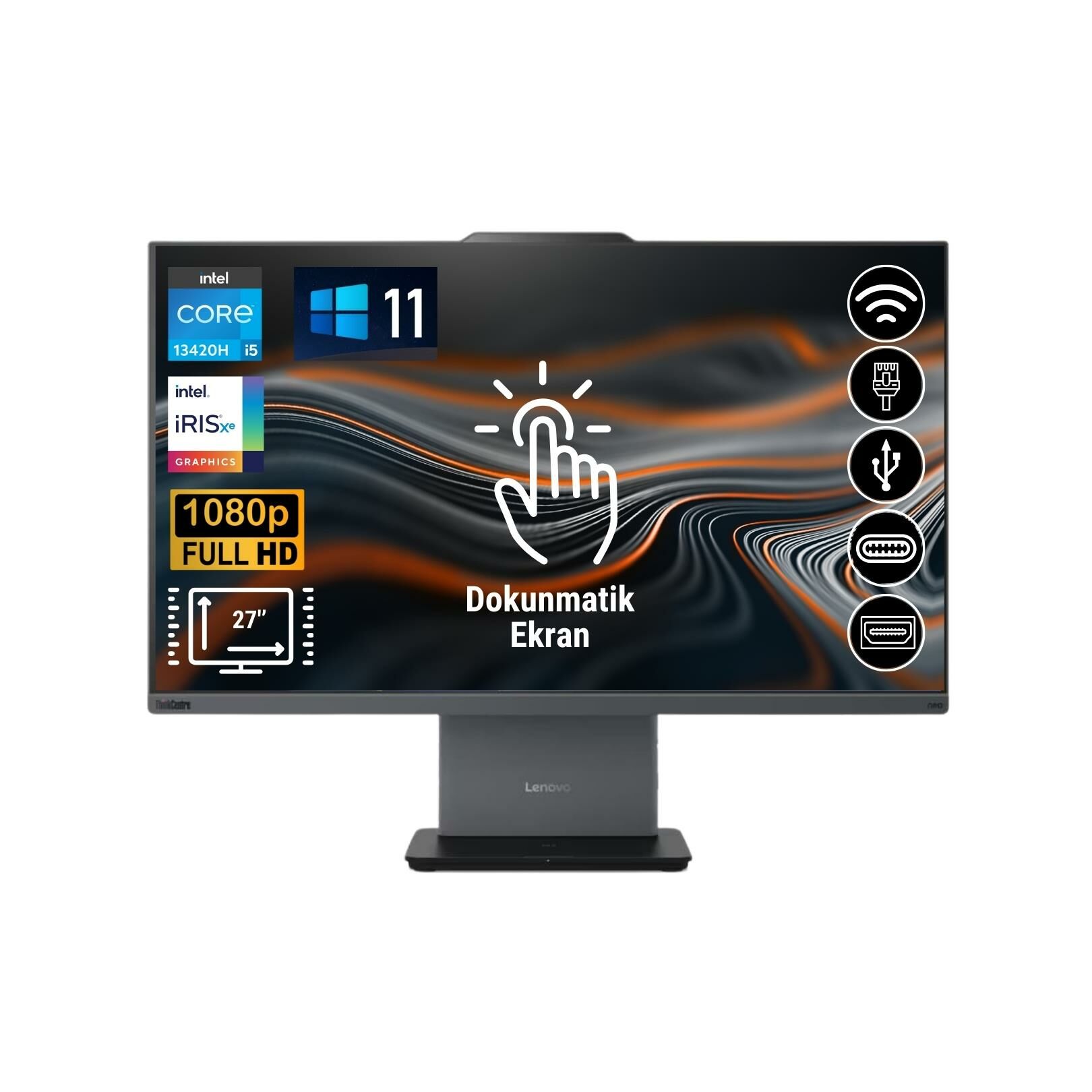 Lenovo Thinkcentre Neo 50A i5-13420H 8GB  256GB M.2 SSD 12SA0014TR ATL16 27'' Dokunmatik Ekran W11Pro All In One Bilgisayar