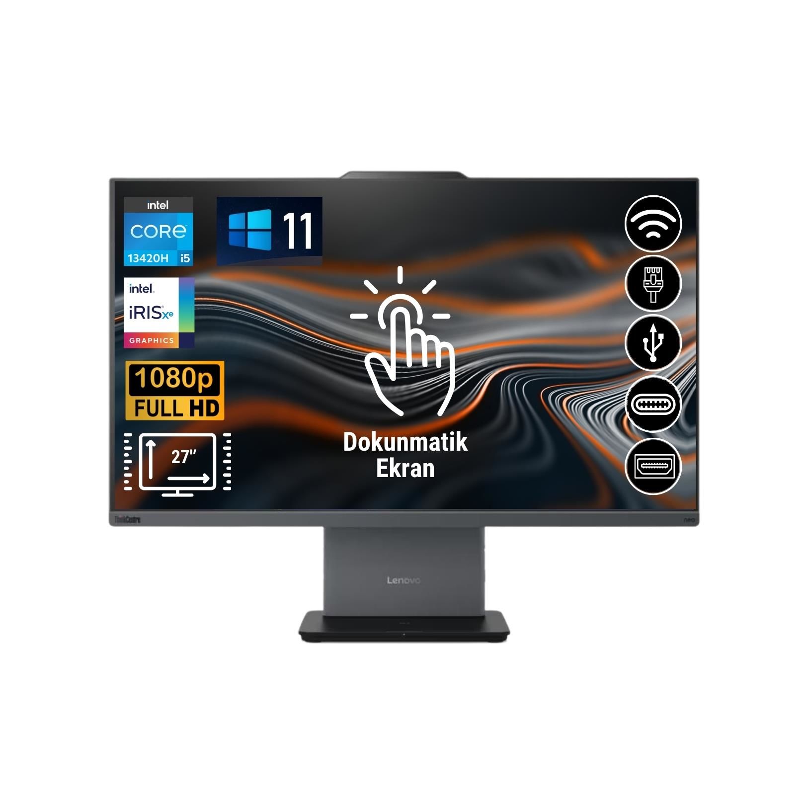 Lenovo Thinkcentre Neo 50A i5-13420H 8GB  1TB M.2 SSD 12SA0014TR ATL18 27'' Dokunmatik Ekran W11Pro All In One Bilgisayar