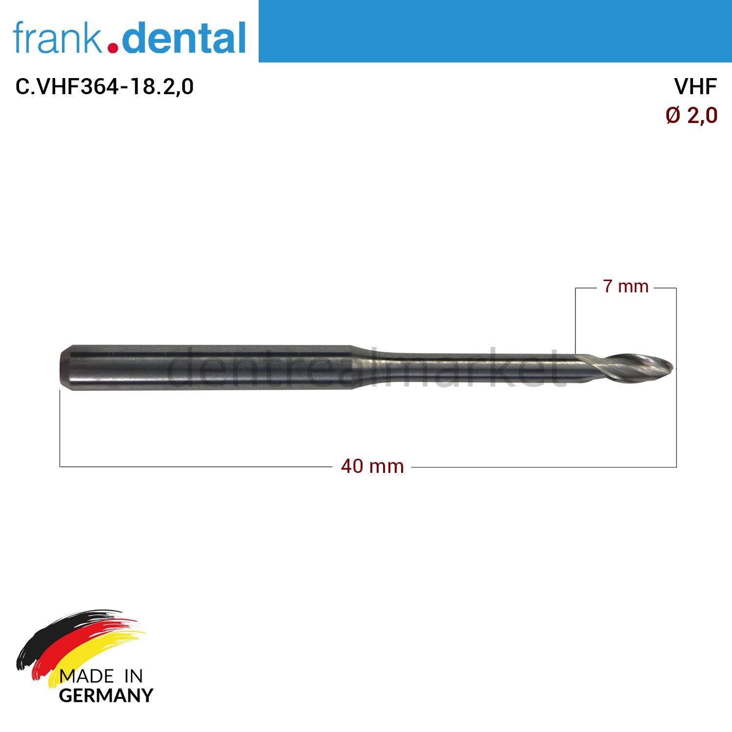 VHF Cad Cam Drill 2,0 mm