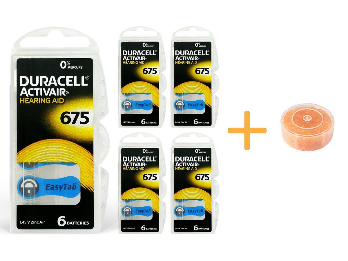 Duracell Activair 675 Numara İşitme Cihazı Pili (5 Paket x 6 Adet = 30 Adet Pil) + HEDİYE İşitme Cihazı Nem Alıcı Tablet, YesMed(Kopya)