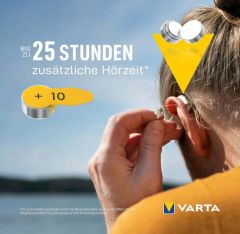Varta 10 Numara İşitme Cihazı Pili, Kulaklık Pili, Duyma Pili, Kulak Pili, Kulak Cihazı Pili (1 Paket = 6 Adet Pil)