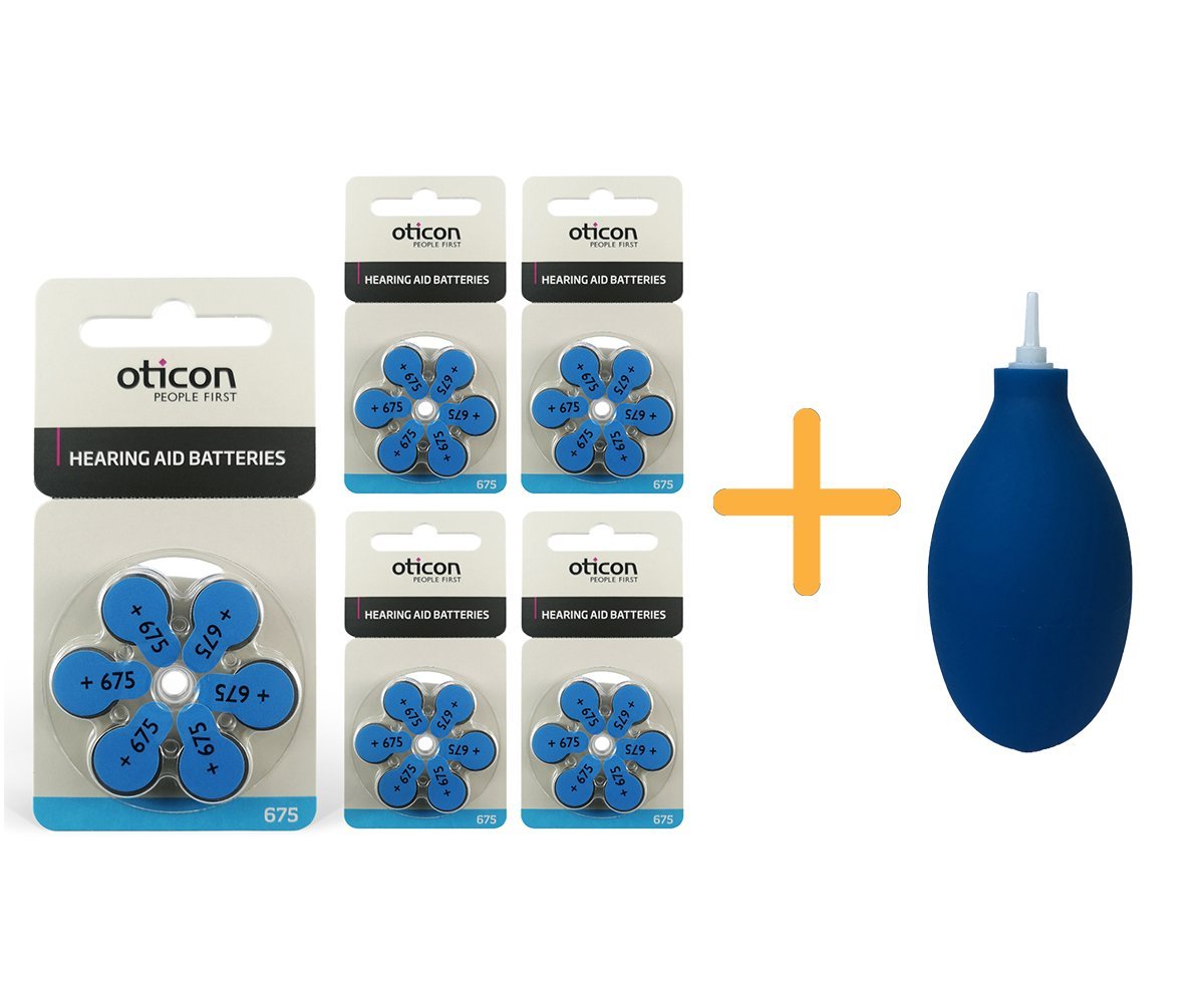 Oticon 675 Numara İşitme Cihazı Pili (5 Paket x 6 Adet= 30 Adet Pil) + HEDİYE İşitme Cihazı El Pompası (Puar), YesMed