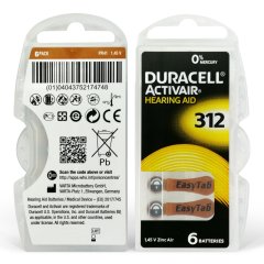 Duracell 312 Numara İşitme Cihazı Pili (5 Paket x 6 Adet = 30 Adet Pil) + HEDİYE İşitme Cihazı Hortumu (4 Adet), YesMed