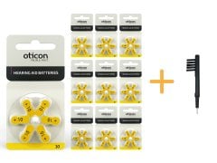 Oticon 10 Numara İşitme Cihazı Pili (10 Paket x 6 Adet= 60 Adet Pil) + HEDİYE Mıknatıslı İşitme Cihazı Temizleme Fırçası, YesMed