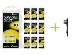 Duracell Activair 10 Numara İşitme Cihazı Pili (10 Paket x 6 Adet = 60 Adet Pil) + HEDİYE Mıknatıslı İşitme Cihazı Temizleme Fırçası, YesMed