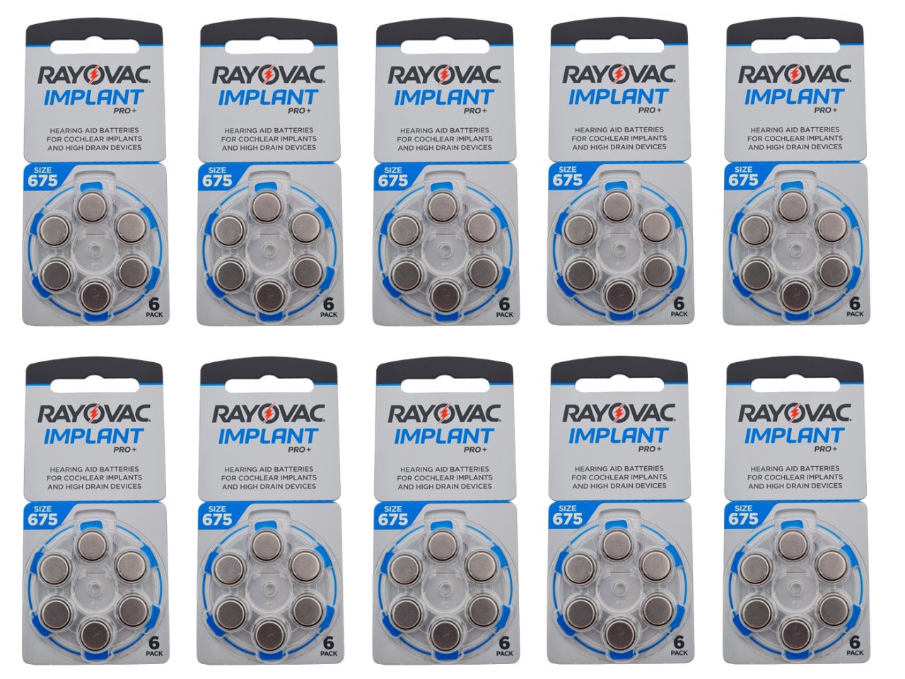 Koklear İmplant İşitme Cihazı Pili, Rayovac 675 CP IMPLANT PRO+ (10 Paket x 6 Adet = 60 Adet Pil)