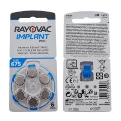 Koklear İmplant İşitme Cihazı Pili, Rayovac 675 CP IMPLANT PRO+ (10 Paket x 6 Adet = 60 Adet Pil)