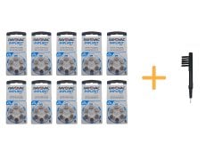 Koklear İmplant İşitme Cihazı Pili, Rayovac 675CP IMPLANT PRO+ (10 Paket x 6 Adet = 60 Adet Pil) + HEDİYE Mıknatıslı İşitme Cihazı Temizleme Fırçası , YesMed