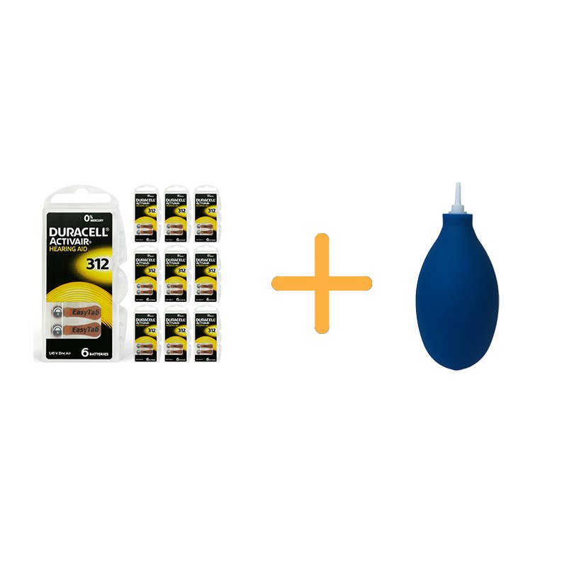 Duracell Activair 312 Numara İşitme Cihazı Pili (10 Paket x 6 Adet = 60 Adet Pil) + HEDİYE İşitme Cihazı El Pompası (Puar), YesMed