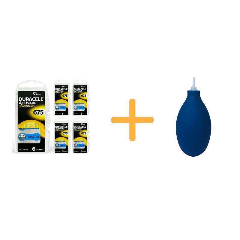Duracell Activair 675 Numara İşitme Cihazı Pili (5 Paket x 6 Adet = 30 Adet Pil) + HEDİYE İşitme Cihazı El Pompası (Puar), YesMed