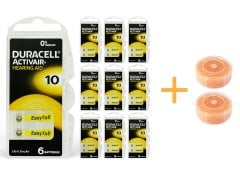 Duracell Activair 10 Numara İşitme Cihazı Pili (10 Paket x 6 Adet = 60 Adet Pil) + HEDİYE İşitme Cihazı Nem Alıcı Tablet, YesMed