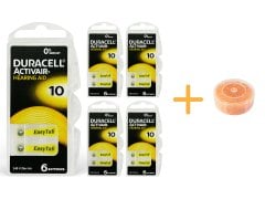 Duracell Activair 10 Numara İşitme Cihazı Pili (5 Paket x 6 Adet = 30 Adet Pil) + HEDİYE İşitme Cihazı Nem Alıcı Tablet, YesMed