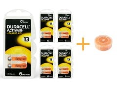 Duracell Activair 13 Numara İşitme Cihazı Pili (5 Paket x 6 Adet = 30 Adet Pil) + HEDİYE İşitme Cihazı Nem Alıcı Tablet, YesMed