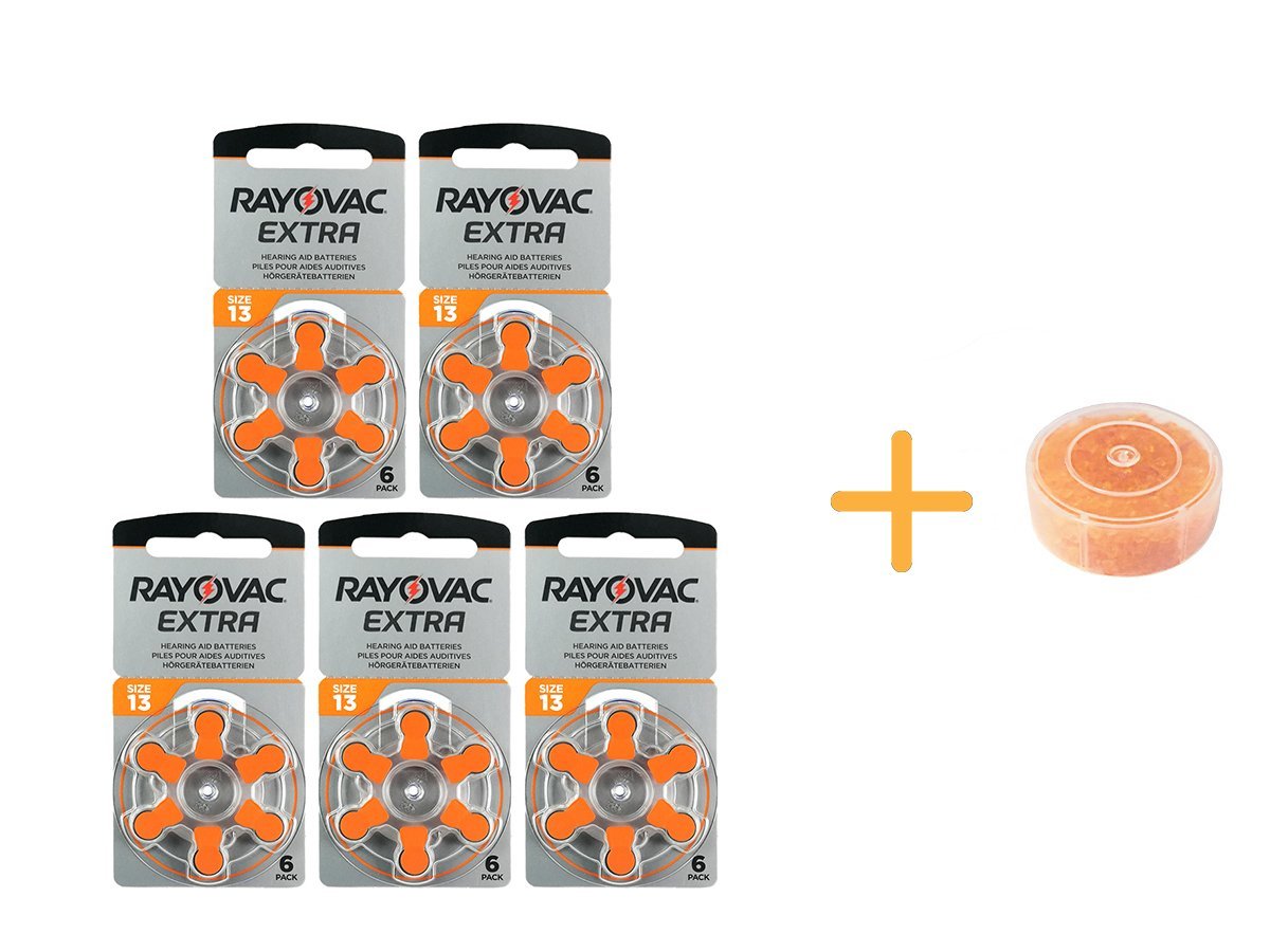 Rayovac Extra 13 Numara İşitme Cihazı Pili (5 Paket x 6 Adet = 30 Adet Pil) + HEDİYE İşitme Cihazı Nem Alıcı Tablet, YesMed