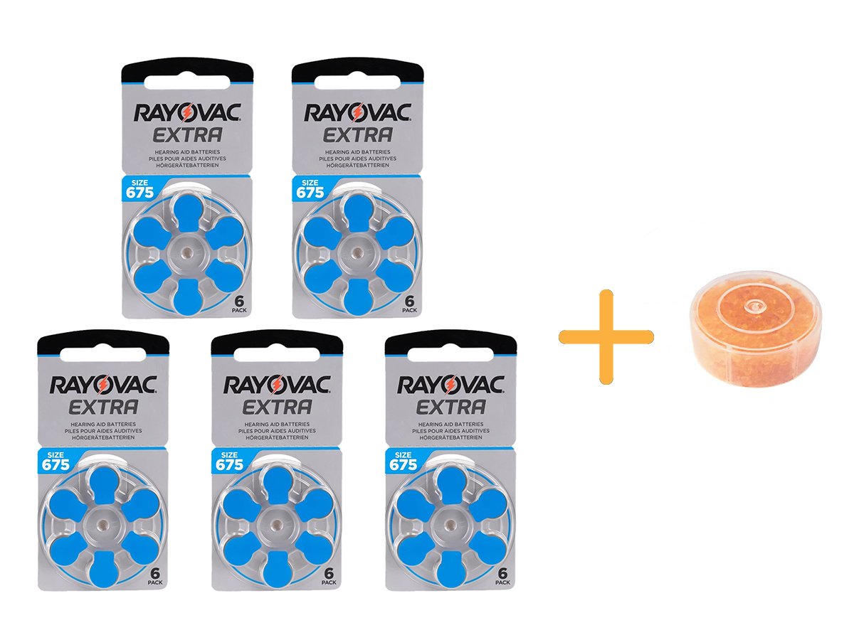 Rayovac Extra 675 Numara İşitme Cihazı Pili (5 Paket x 6 Adet = 30 Adet Pil) + HEDİYE İşitme Cihazı Nem Alıcı Tablet, YesMed