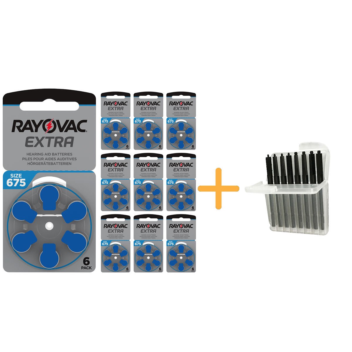 Rayovac Extra 675 Numara işitme Cihazı Pili (10 Paket x 6 = 60 Adet) + HEDİYE İşitme Cihazı Uyumlu Çubuk Filtre